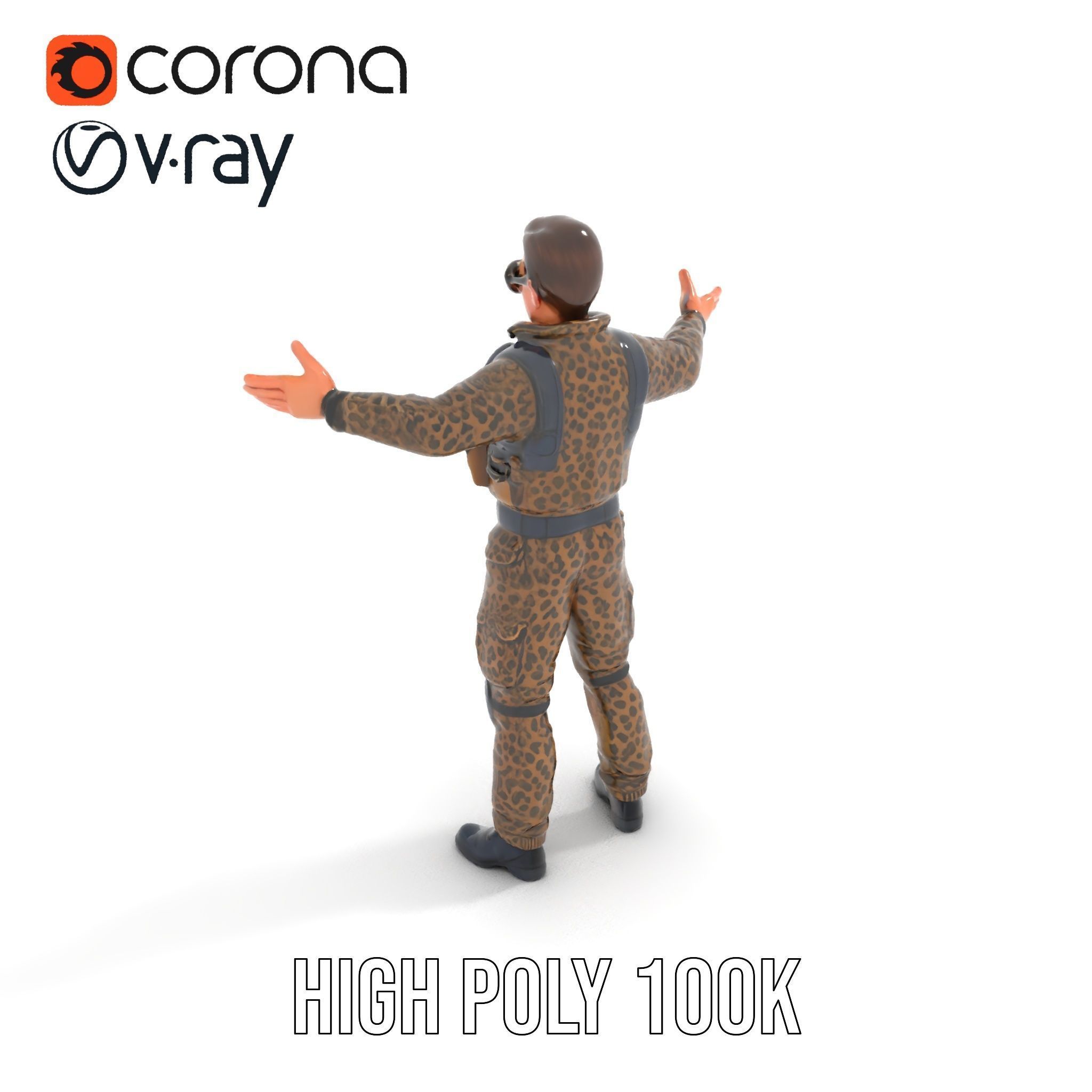 Leopard Camo Soldier Rigged and Animated D Character Model Low-poly 3D model_29