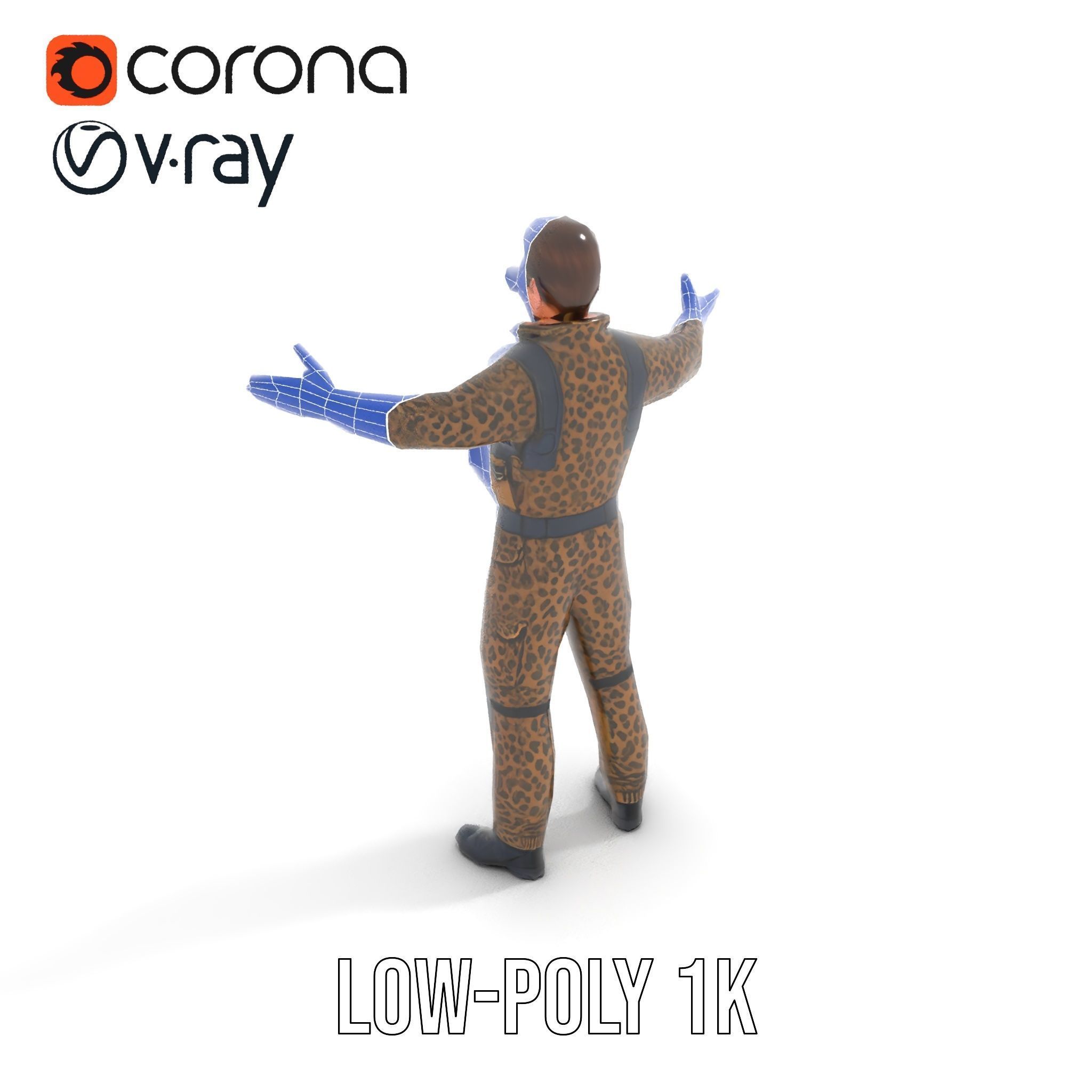 Leopard Camo Soldier Rigged and Animated D Character Model Low-poly 3D model_22
