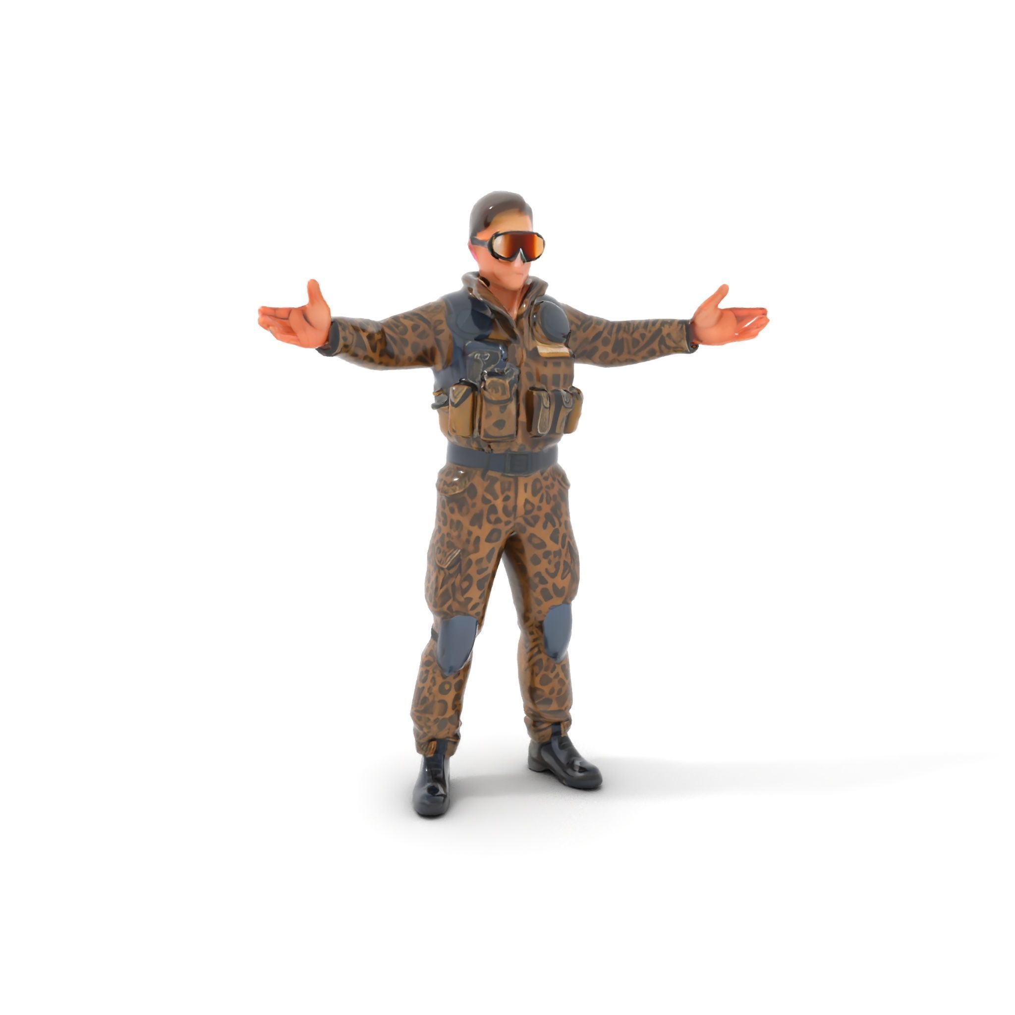 Leopard Camo Soldier Rigged and Animated D Character Model Low-poly 3D model_18
