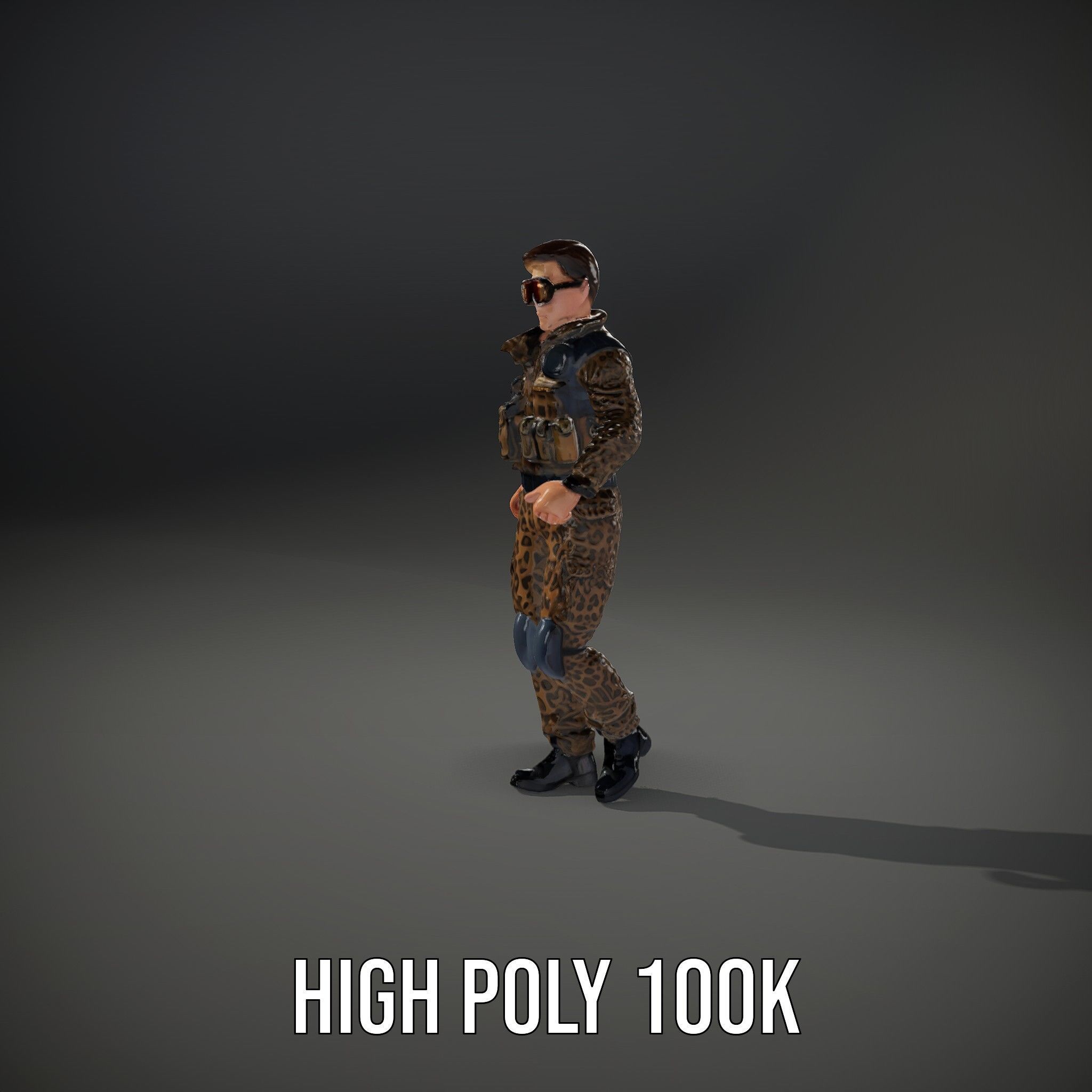 Leopard Camo Soldier Rigged and Animated D Character Model Low-poly 3D model_20