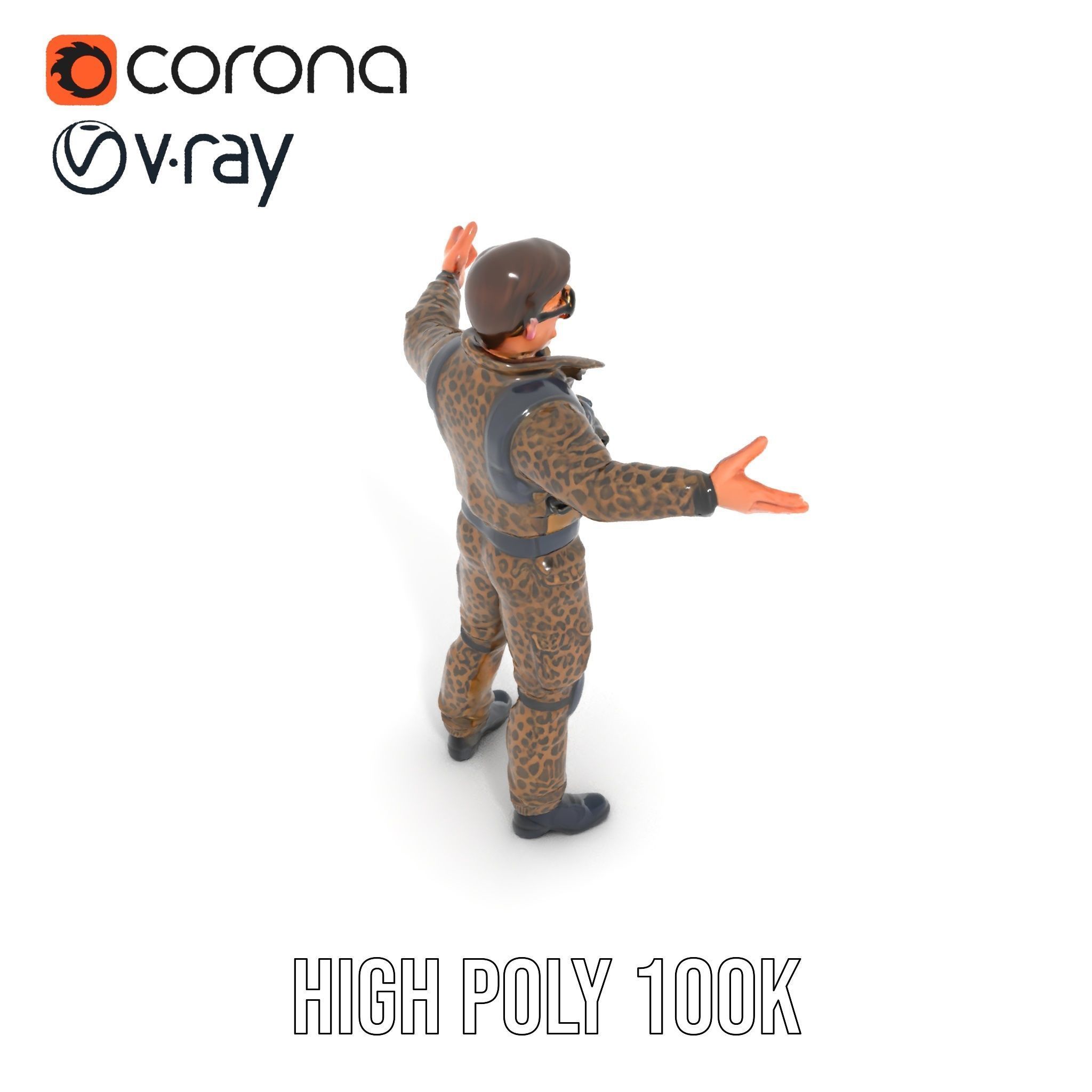 Leopard Camo Soldier Rigged and Animated D Character Model Low-poly 3D model_34