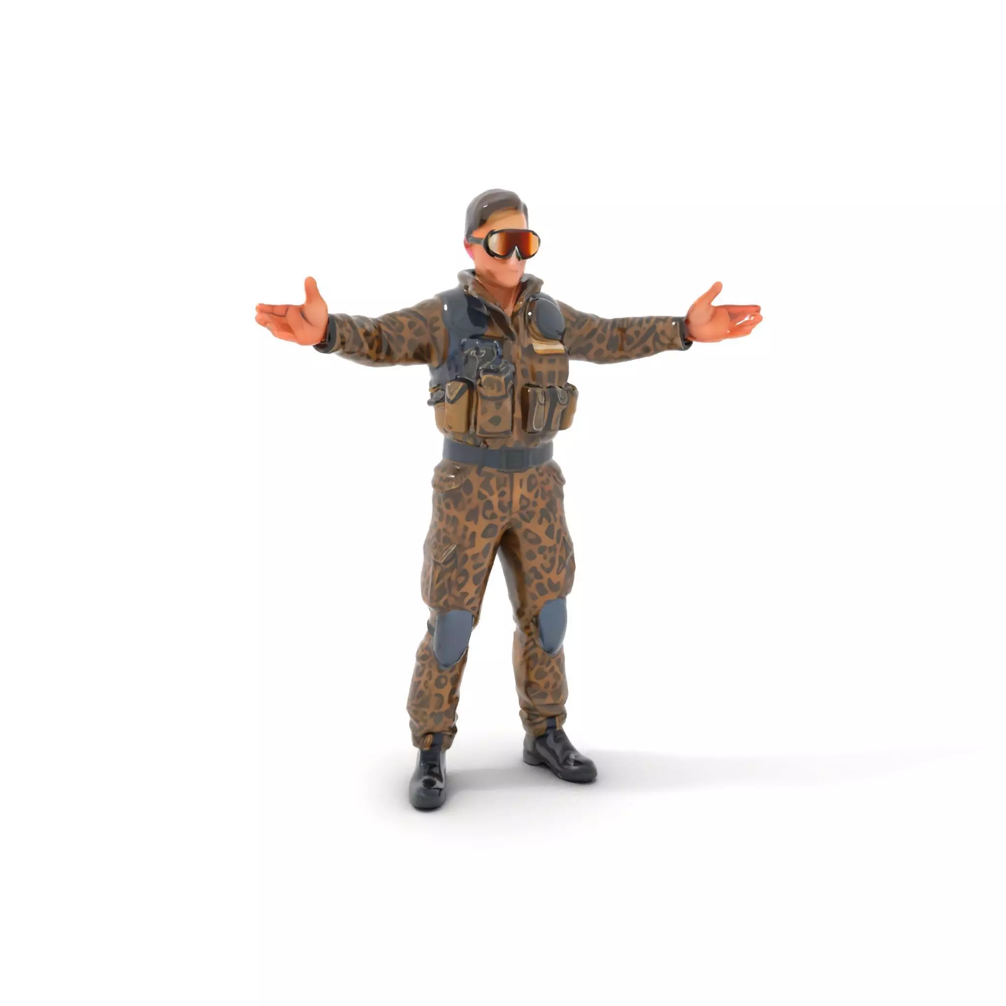 Leopard Camo Soldier Rigged and Animated D Character Model Low-poly 3D model_0
