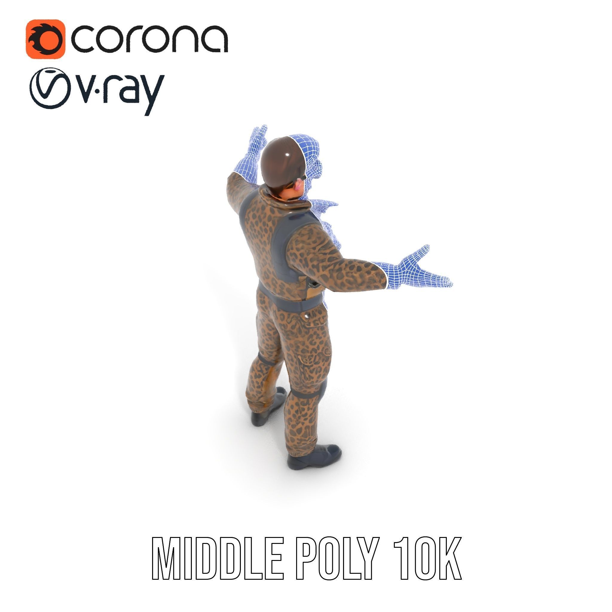 Leopard Camo Soldier Rigged and Animated D Character Model Low-poly 3D model_6