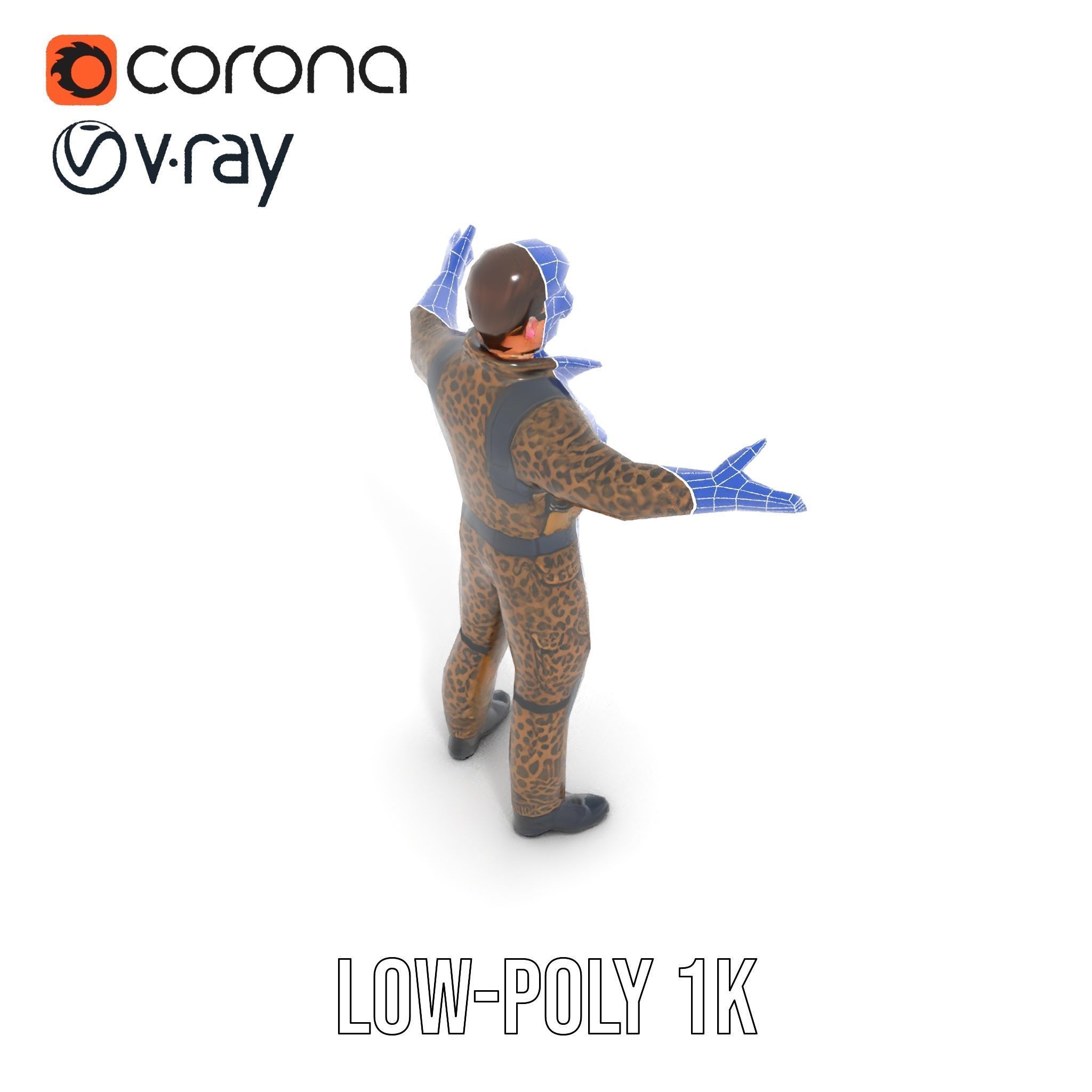 Leopard Camo Soldier Rigged and Animated D Character Model Low-poly 3D model_25