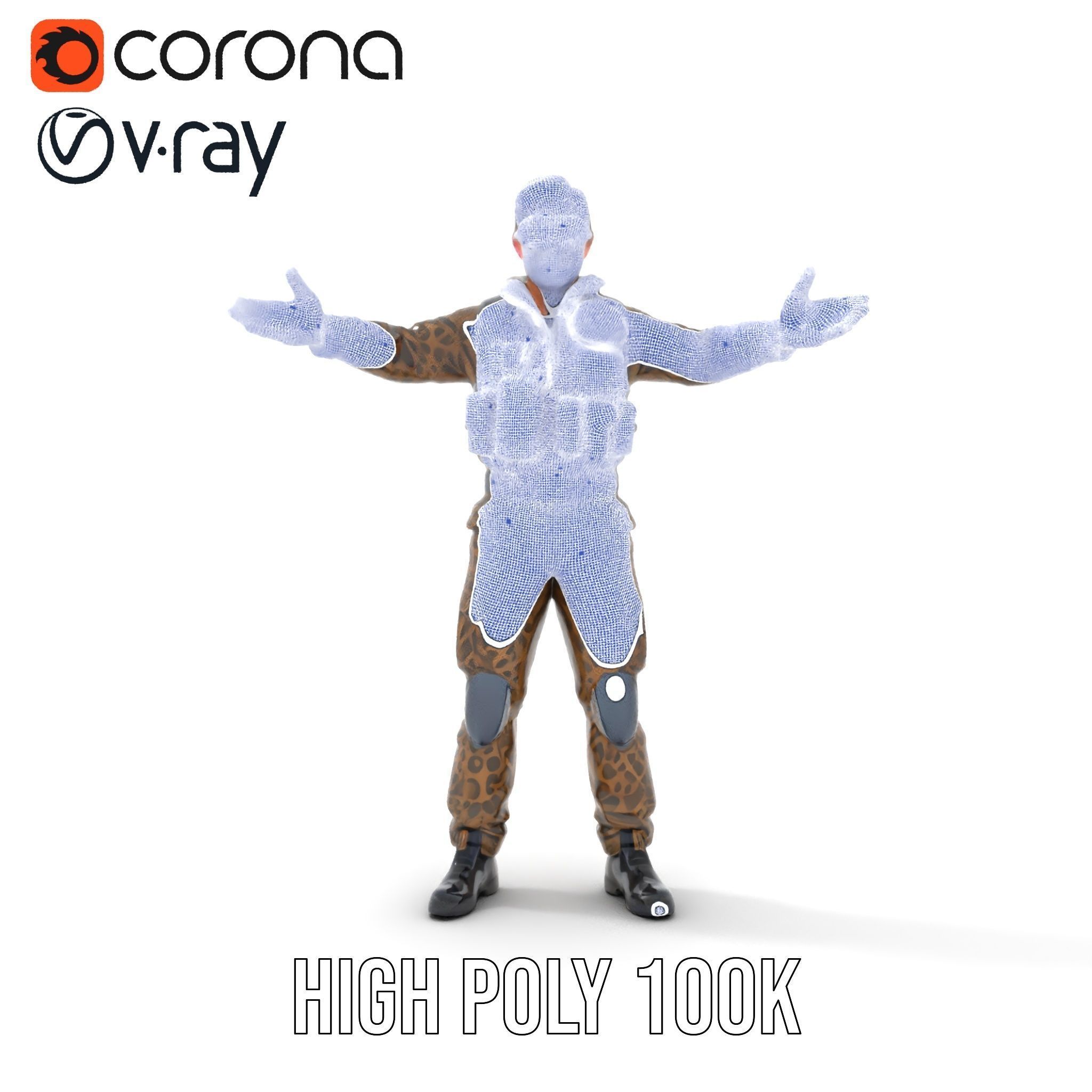 Leopard Camo Soldier Rigged and Animated D Character Model Low-poly 3D model_17