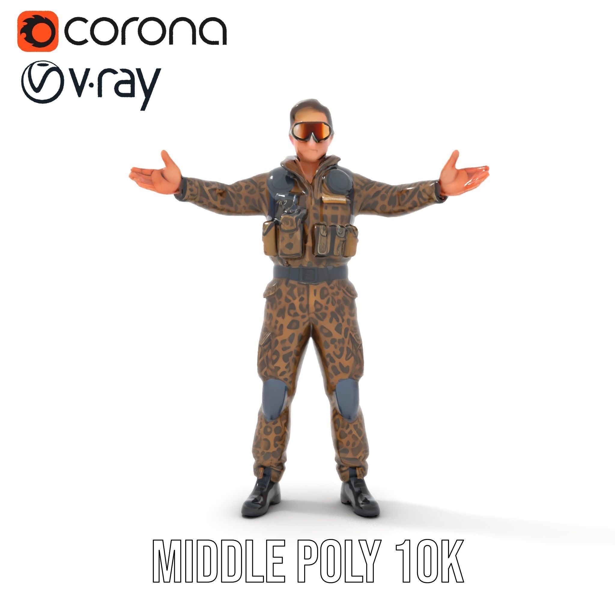 Leopard Camo Soldier Rigged and Animated D Character Model Low-poly 3D model_30