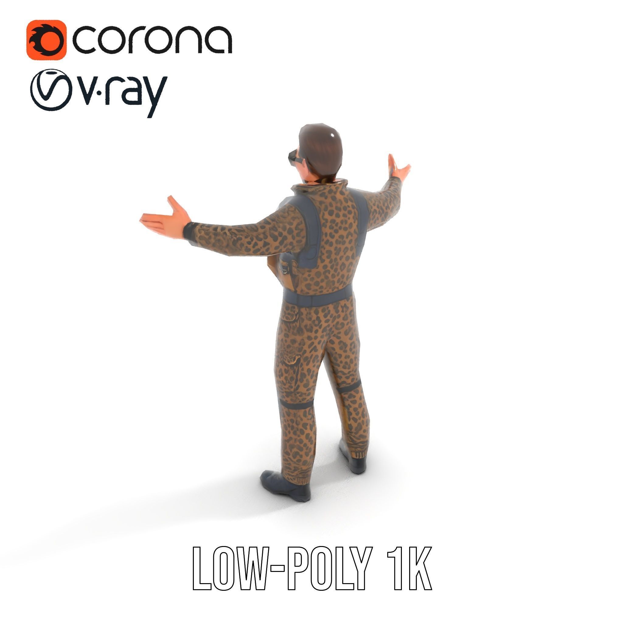 Leopard Camo Soldier Rigged and Animated D Character Model Low-poly 3D model_8