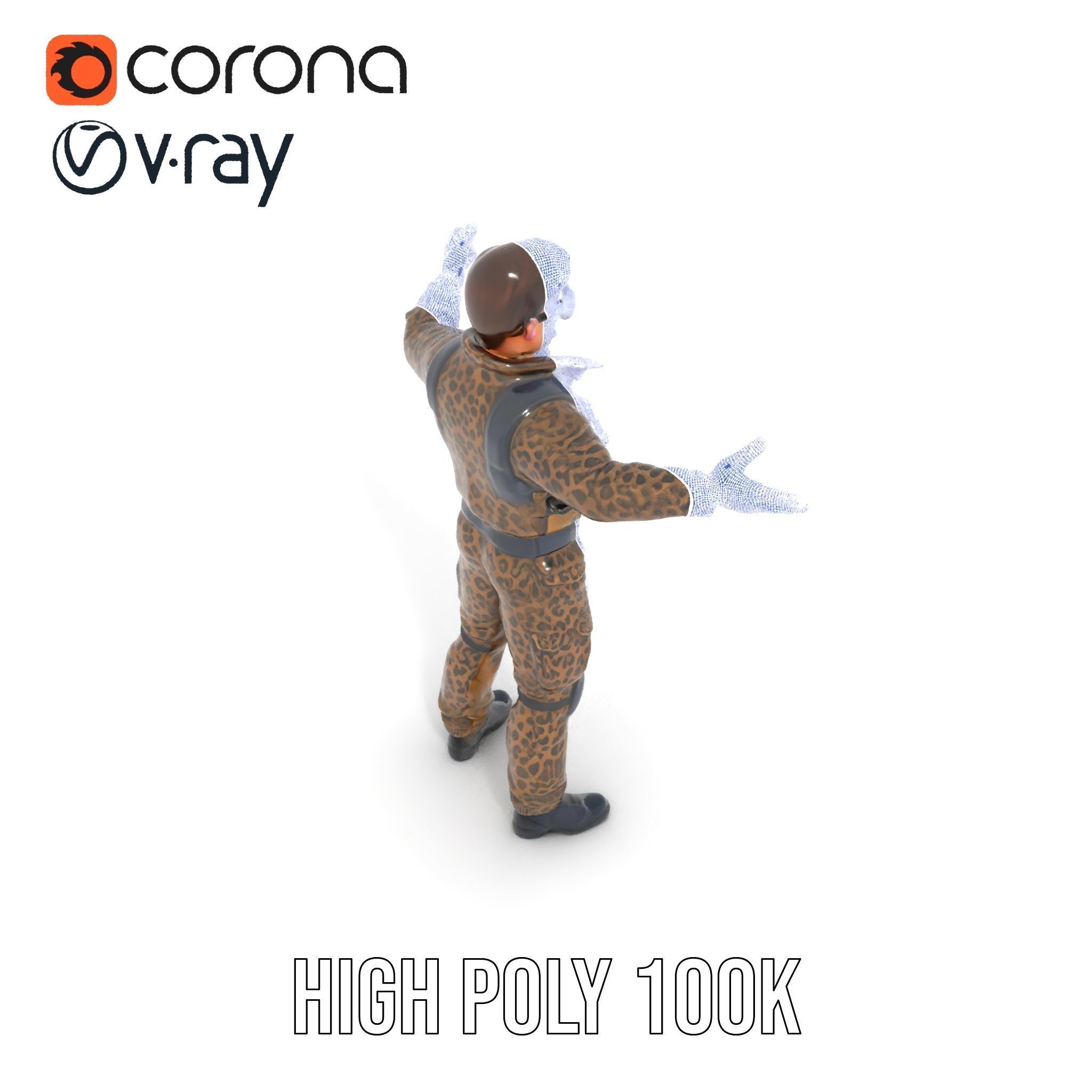 Leopard Camo Soldier Rigged and Animated D Character Model Low-poly 3D model_36