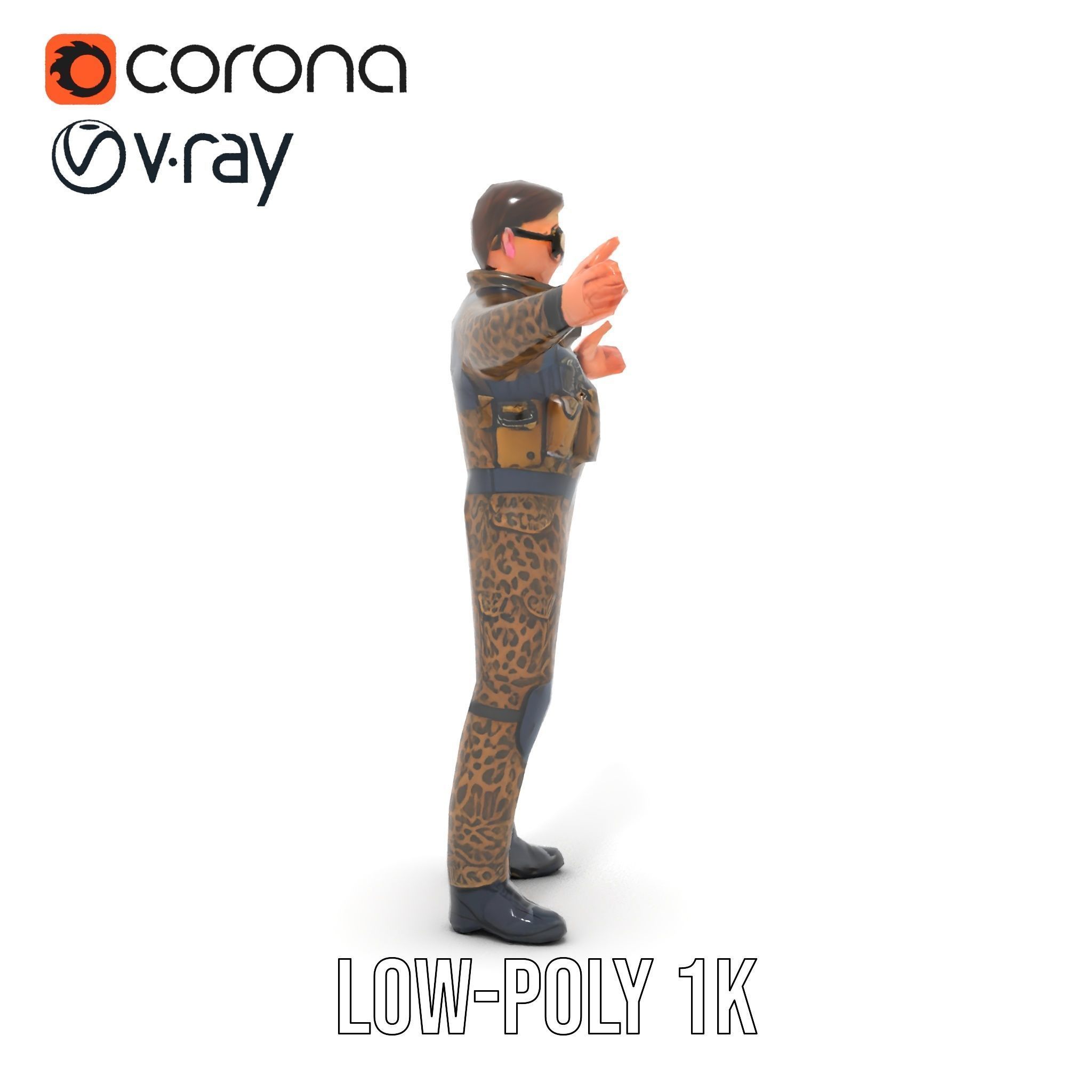 Leopard Camo Soldier Rigged and Animated D Character Model Low-poly 3D model_11