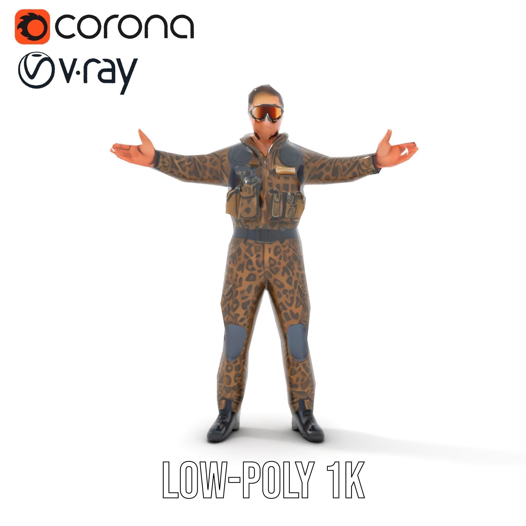 Leopard Camo Soldier Rigged and Animated D Character Model Low-poly 3D model_28