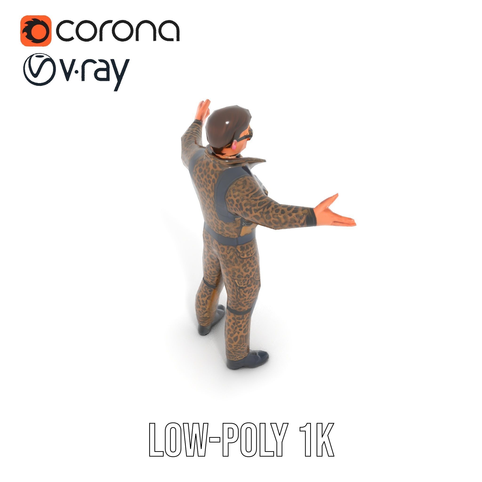 Leopard Camo Soldier Rigged and Animated D Character Model Low-poly 3D model_7