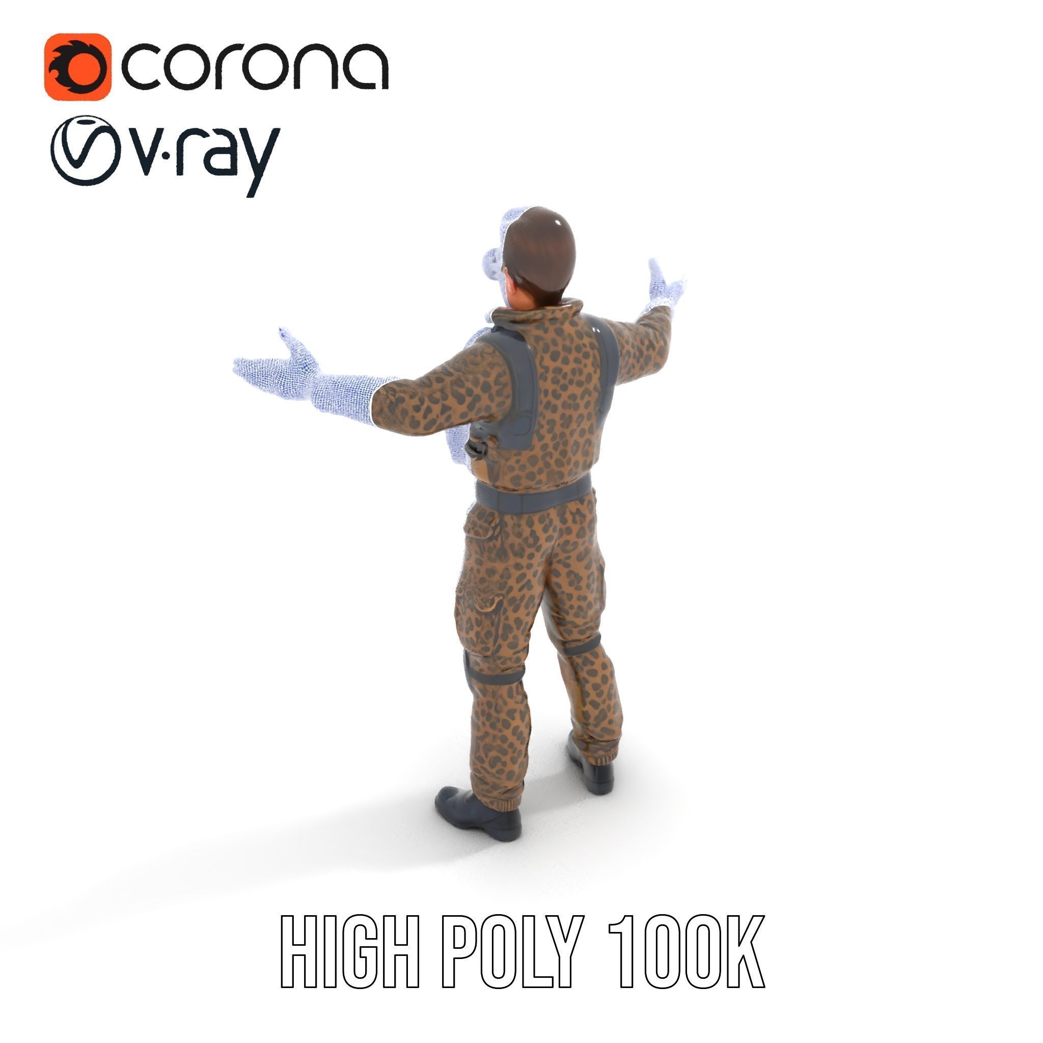 Leopard Camo Soldier Rigged and Animated D Character Model Low-poly 3D model_26