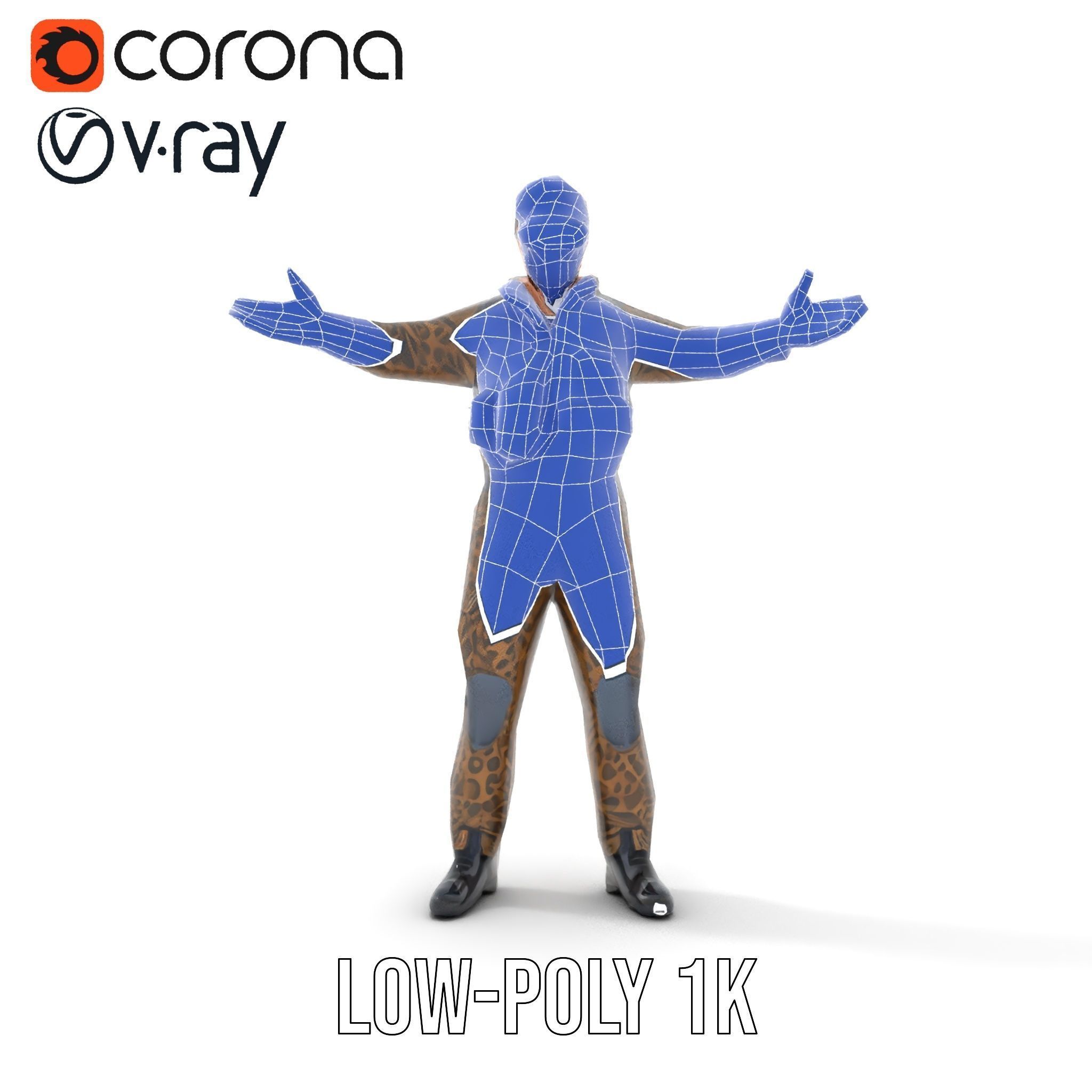 Leopard Camo Soldier Rigged and Animated D Character Model Low-poly 3D model_16