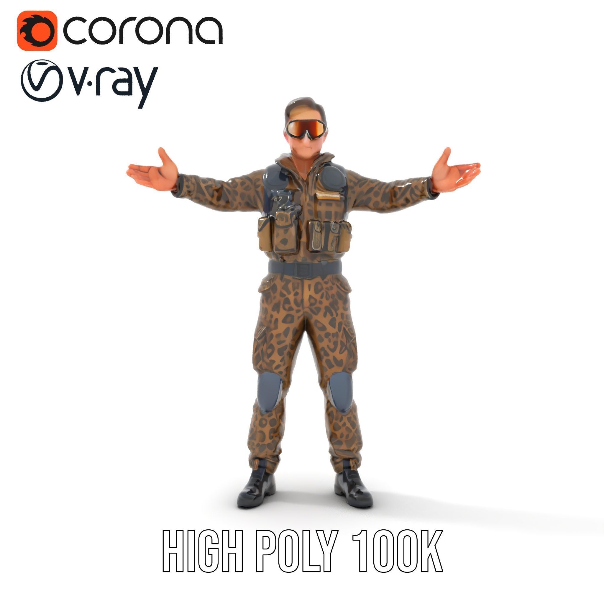 Leopard Camo Soldier Rigged and Animated D Character Model Low-poly 3D model_32