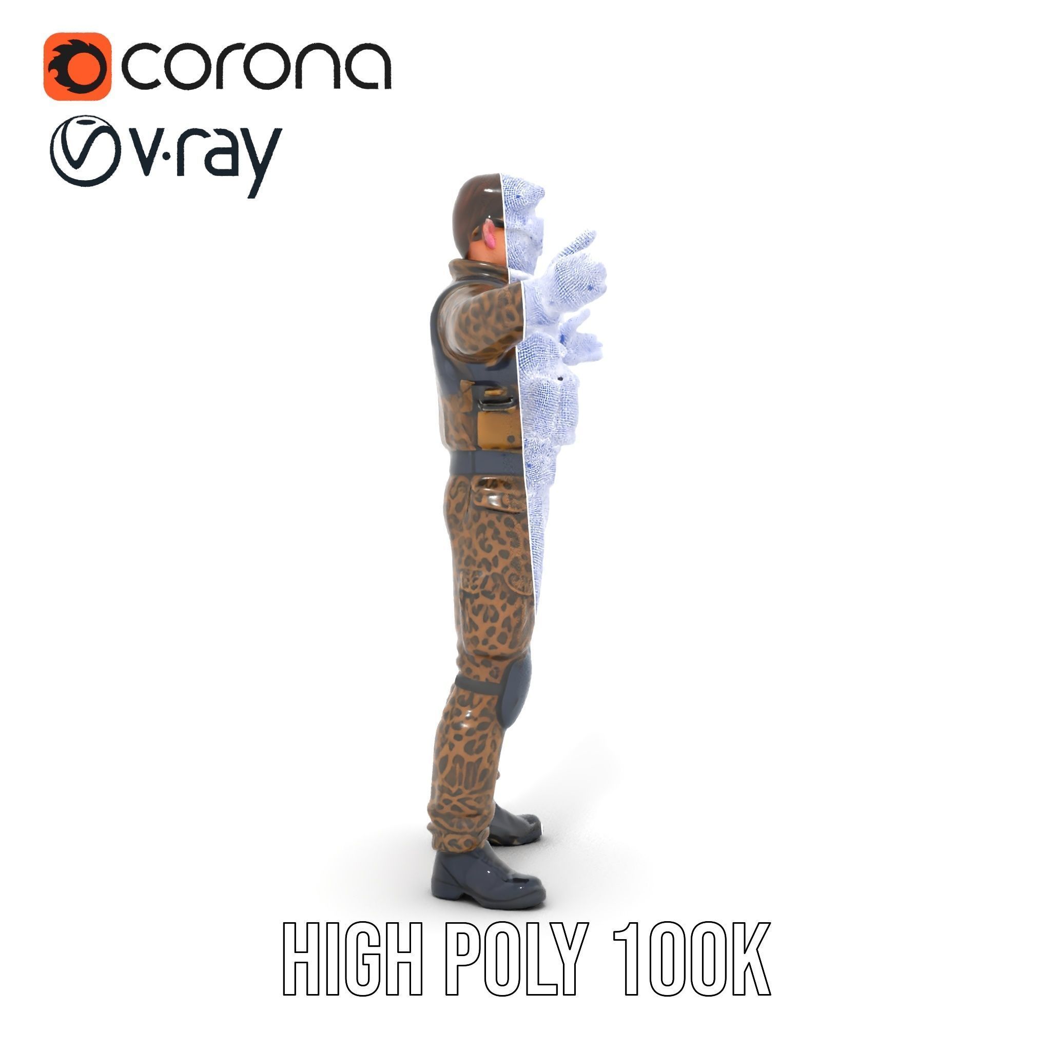 Leopard Camo Soldier Rigged and Animated D Character Model Low-poly 3D model_12