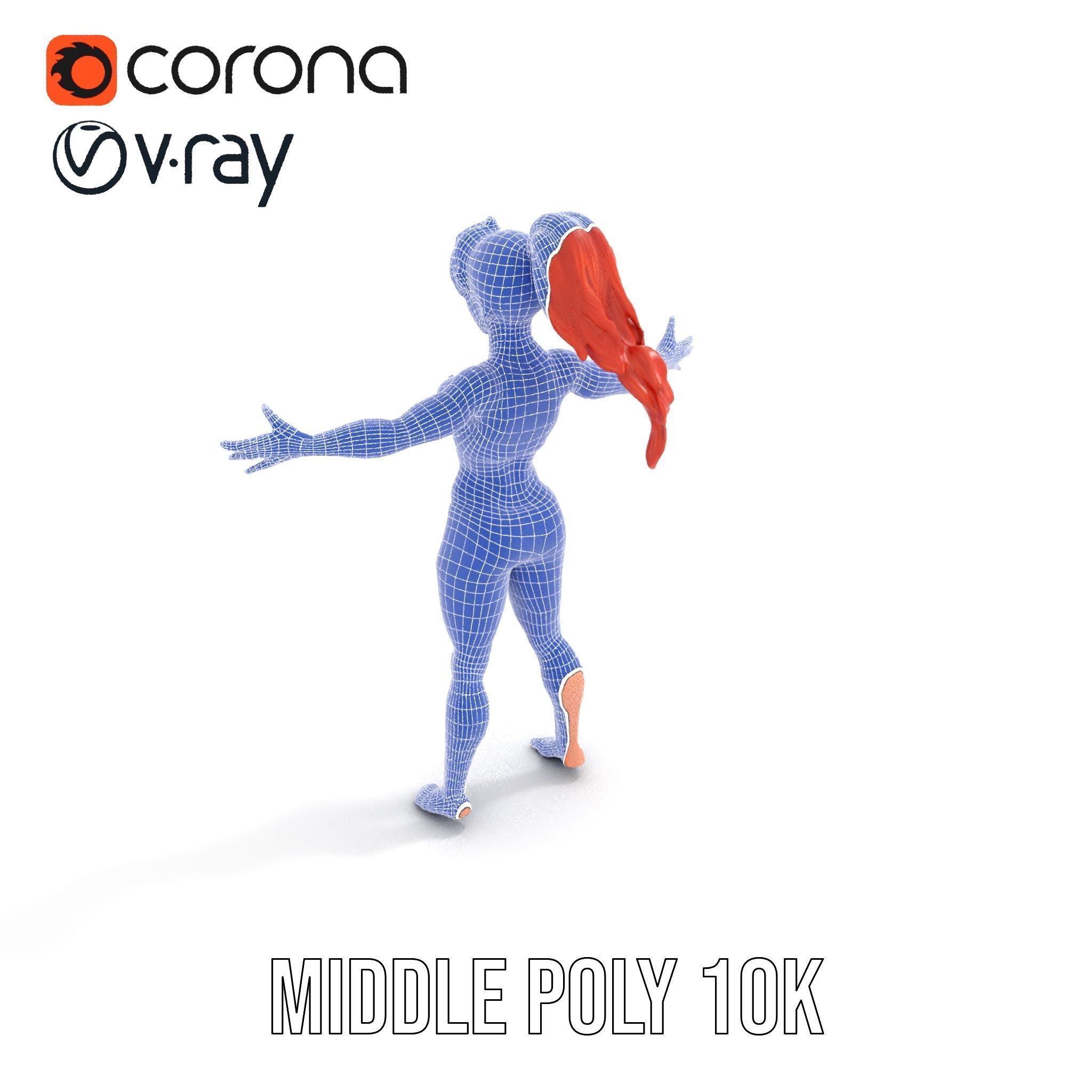 Redhead Athletic Female Character Rigged and Animated Low-poly 3D model_30