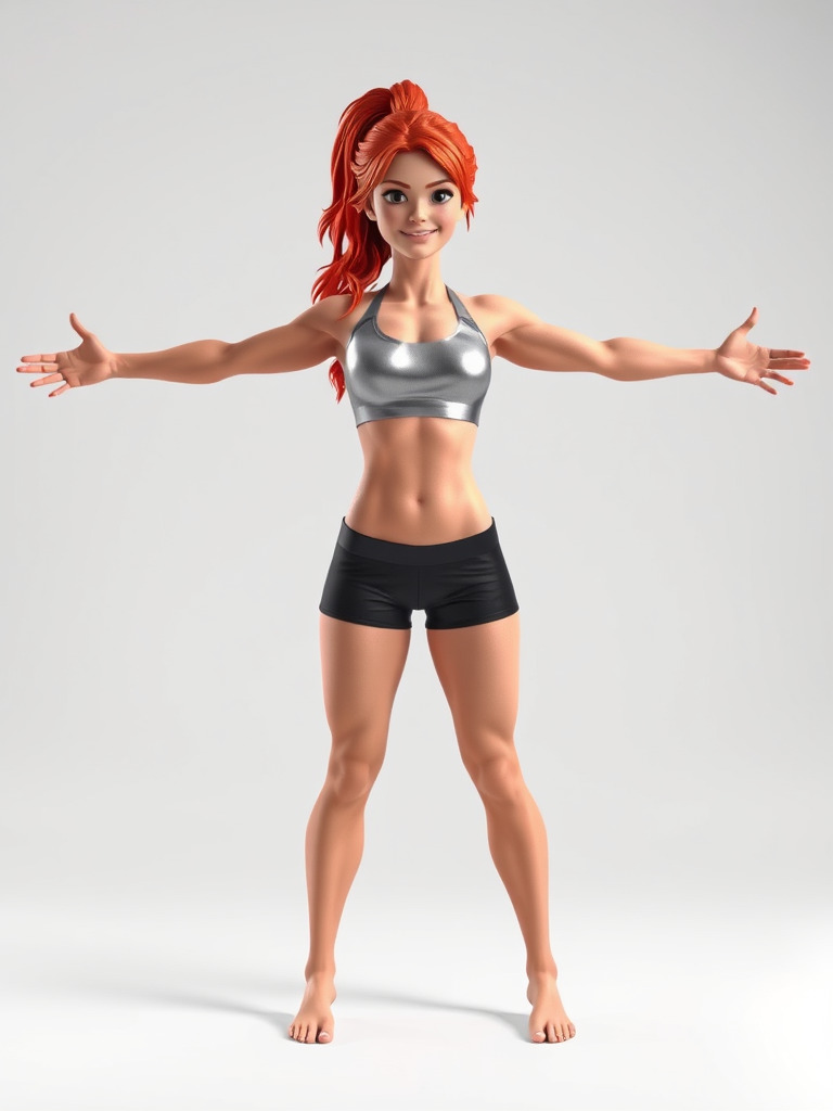 Redhead Athletic Female Character Rigged and Animated Low-poly 3D model_2