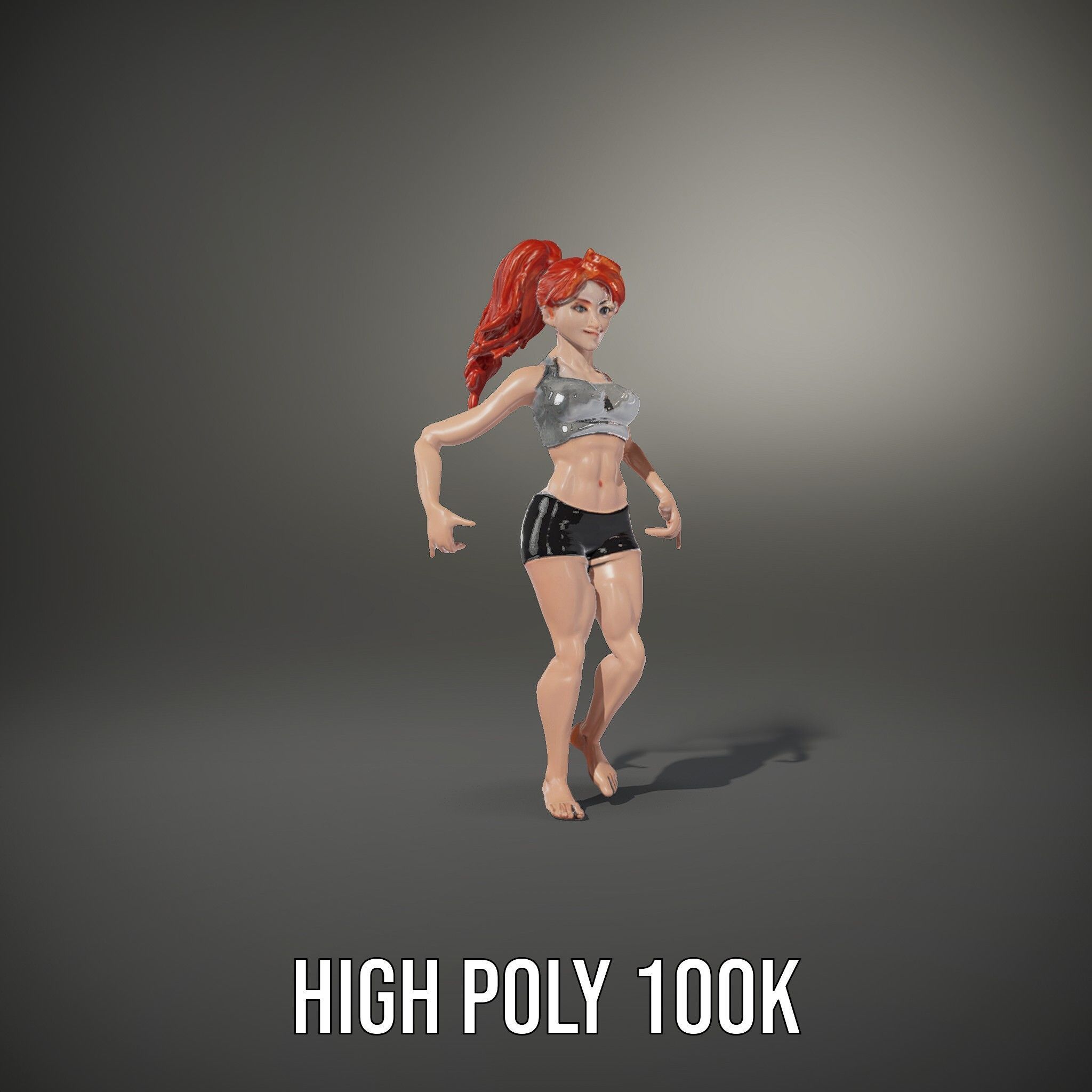 Redhead Athletic Female Character Rigged and Animated Low-poly 3D model_9