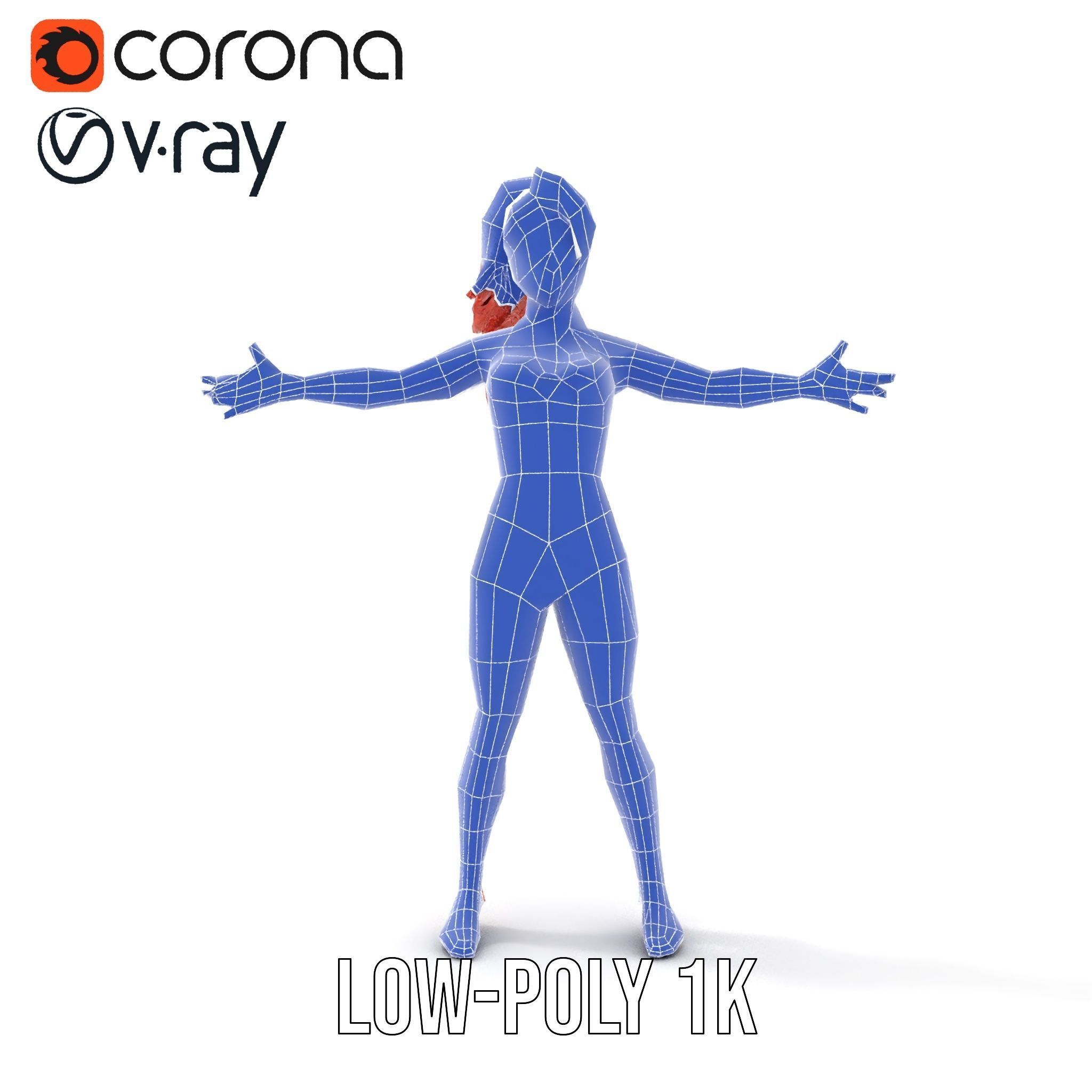 Redhead Athletic Female Character Rigged and Animated Low-poly 3D model_22