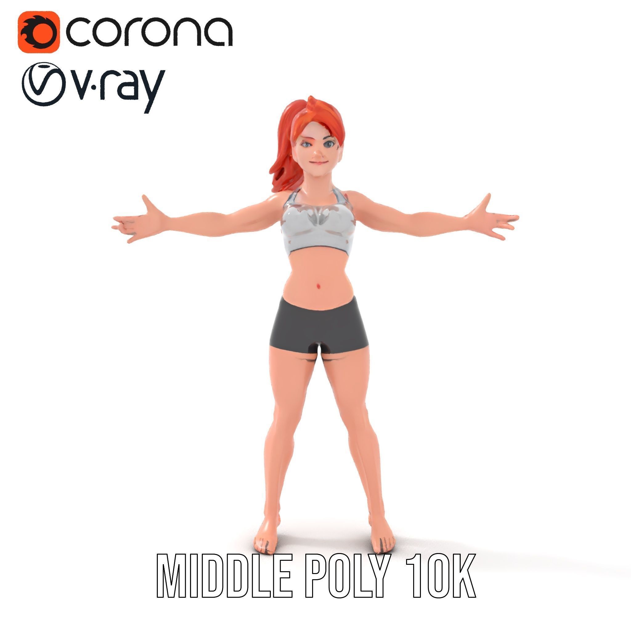 Redhead Athletic Female Character Rigged and Animated Low-poly 3D model_18