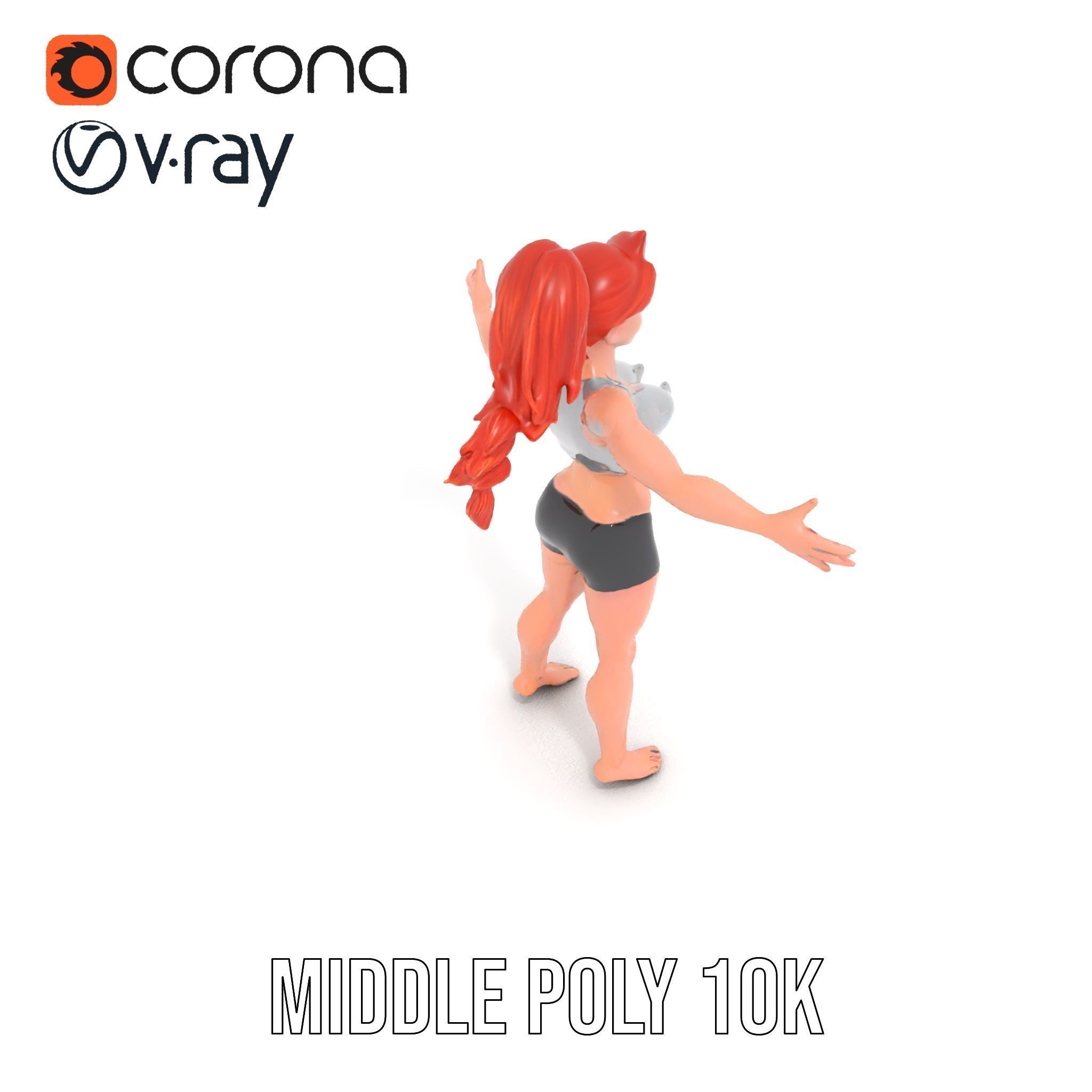 Redhead Athletic Female Character Rigged and Animated Low-poly 3D model_10