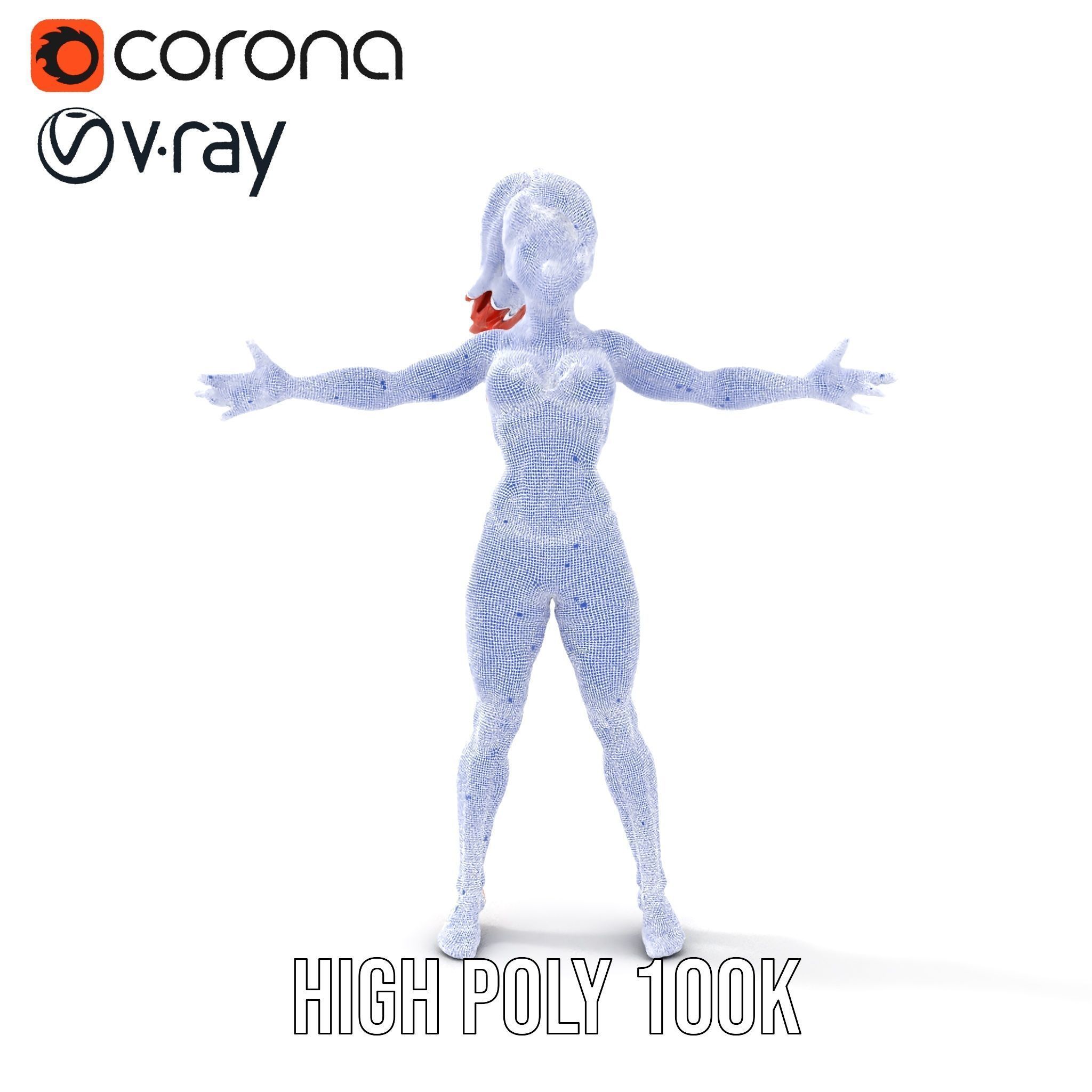 Redhead Athletic Female Character Rigged and Animated Low-poly 3D model_23