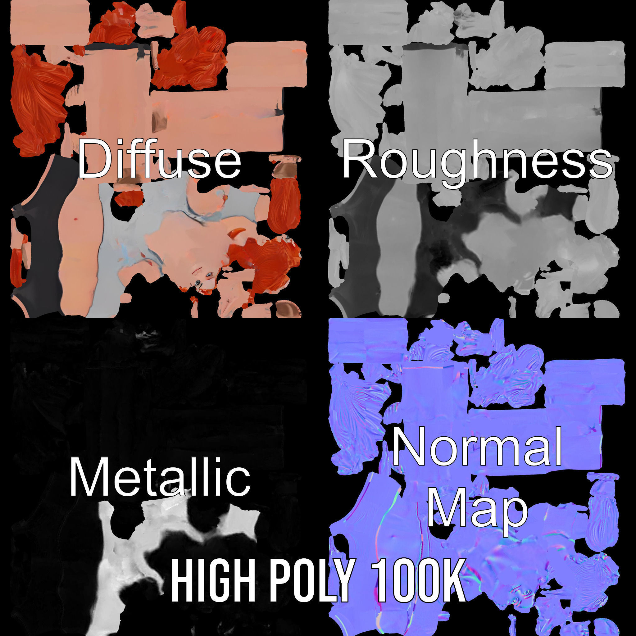 Redhead Athletic Female Character Rigged and Animated Low-poly 3D model_3