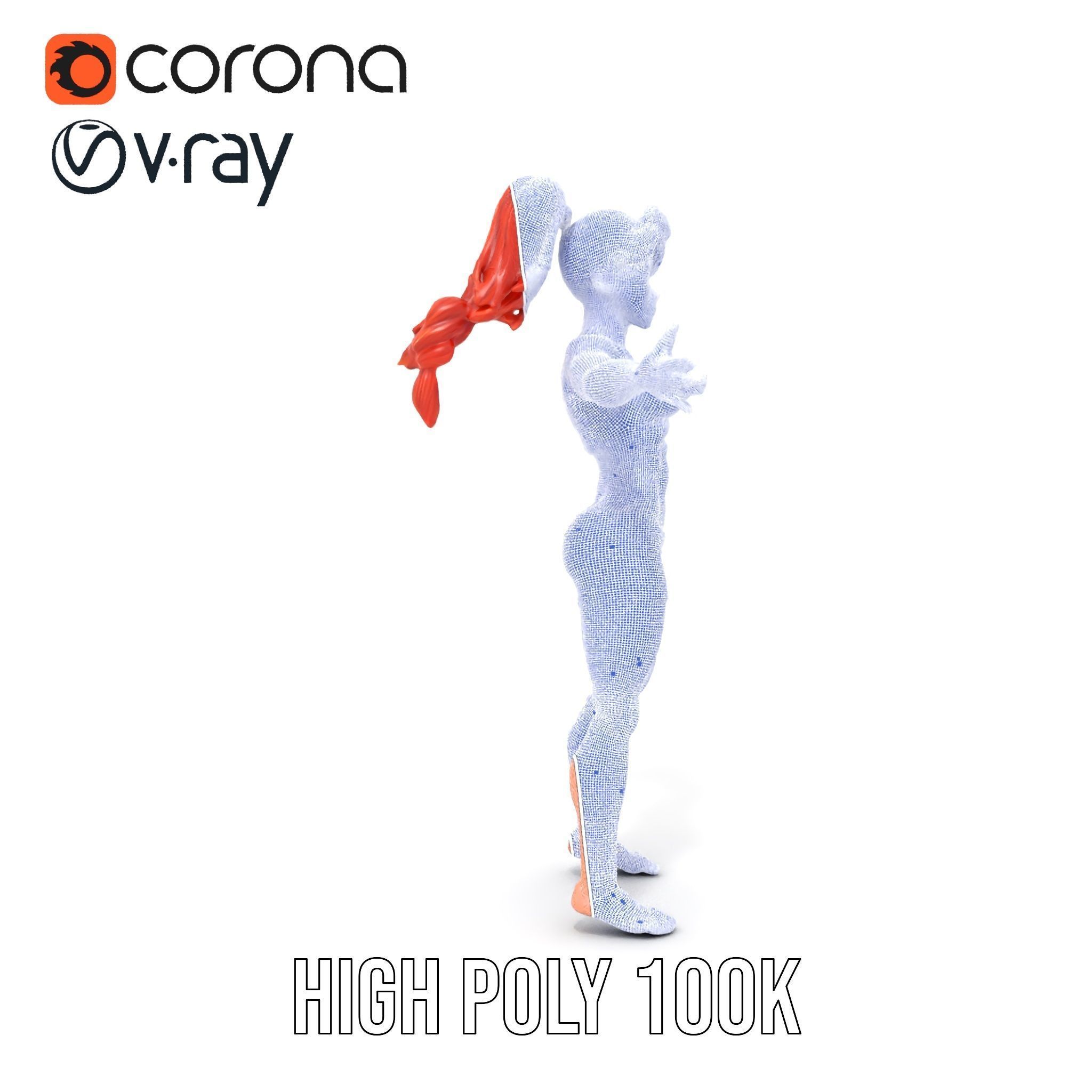 Redhead Athletic Female Character Rigged and Animated Low-poly 3D model_26