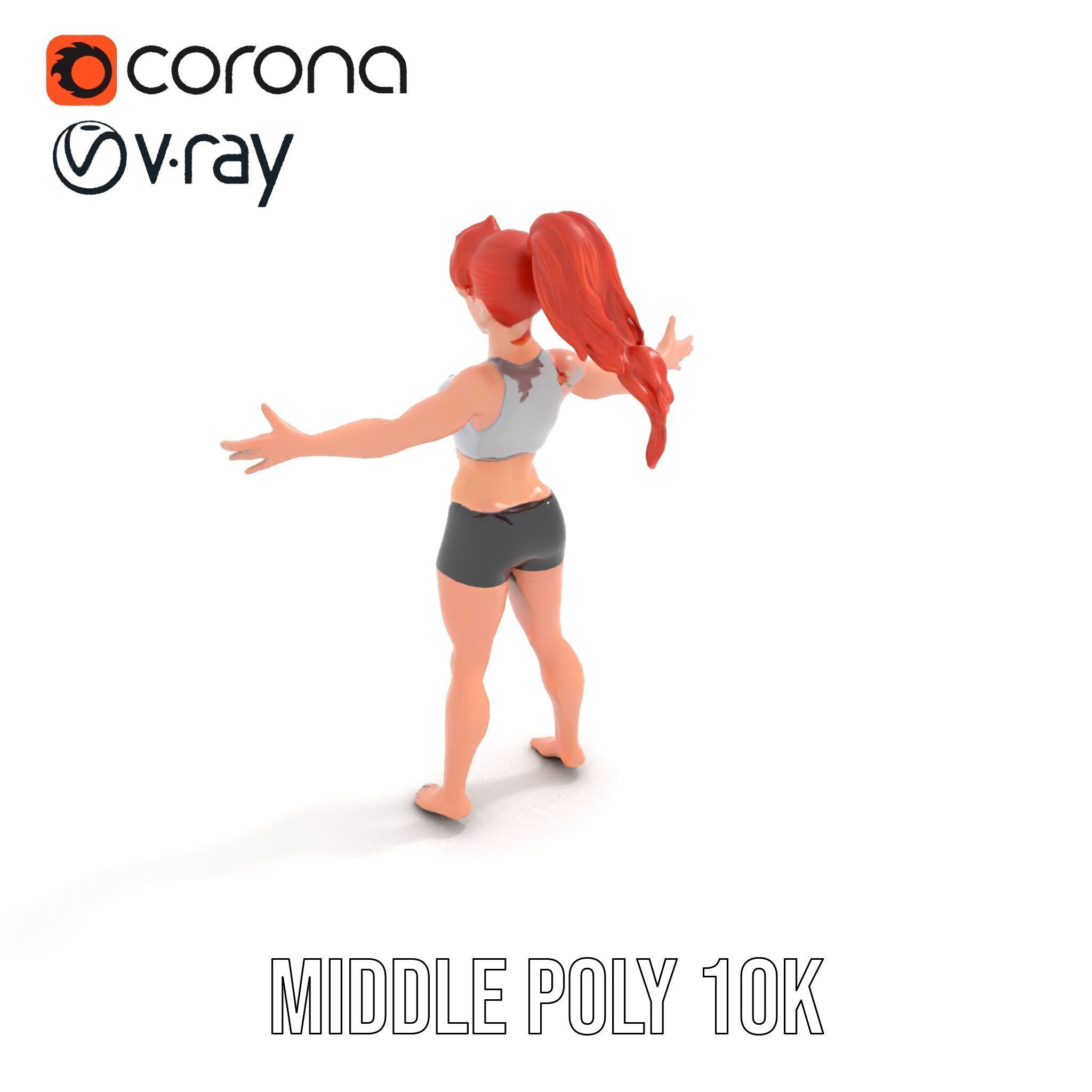 Redhead Athletic Female Character Rigged and Animated Low-poly 3D model_12