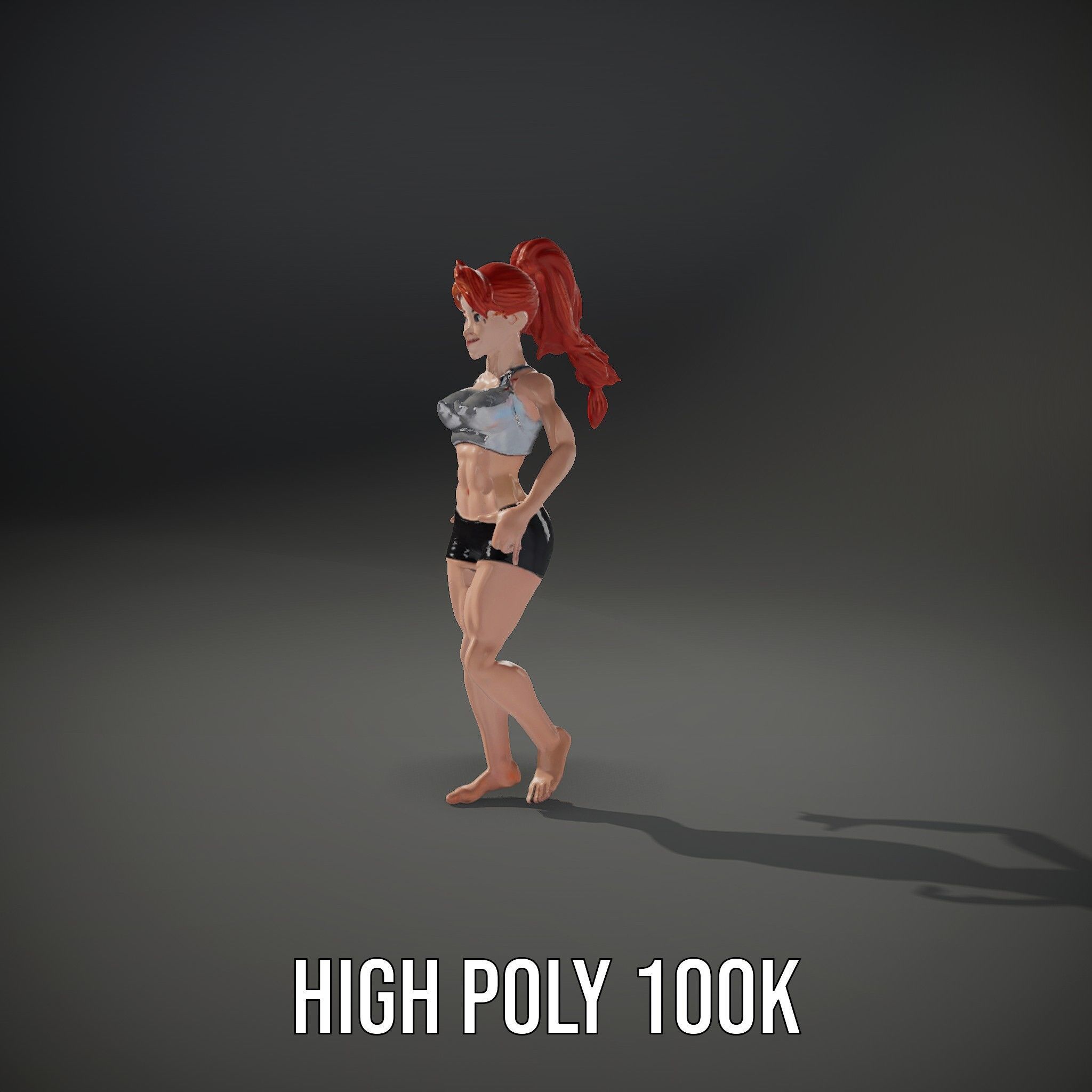 Redhead Athletic Female Character Rigged and Animated Low-poly 3D model_14