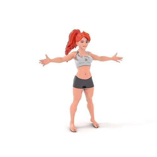 Redhead Athletic Female Character Rigged and Animated Low-poly 3D model