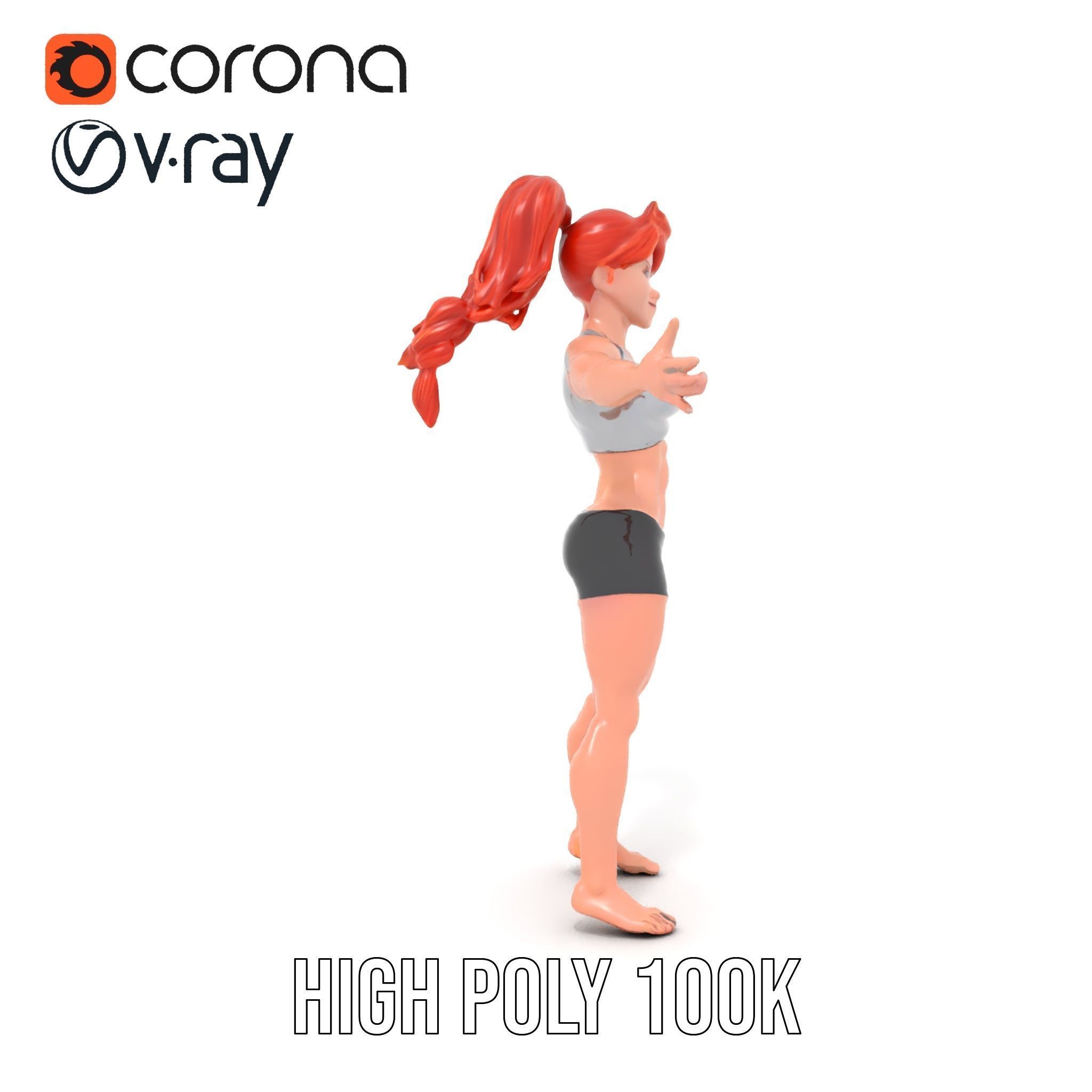 Redhead Athletic Female Character Rigged and Animated Low-poly 3D model_32