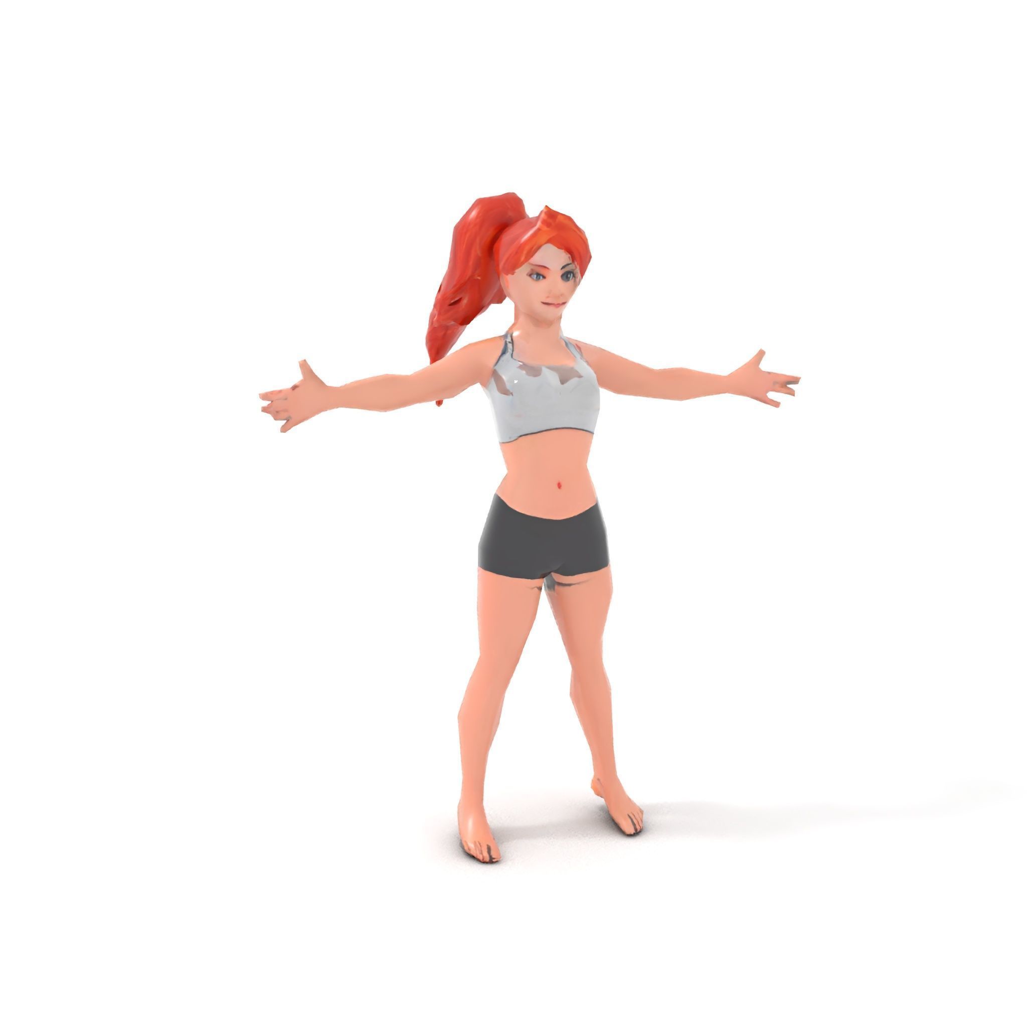Redhead Athletic Female Character Rigged and Animated Low-poly 3D model_8