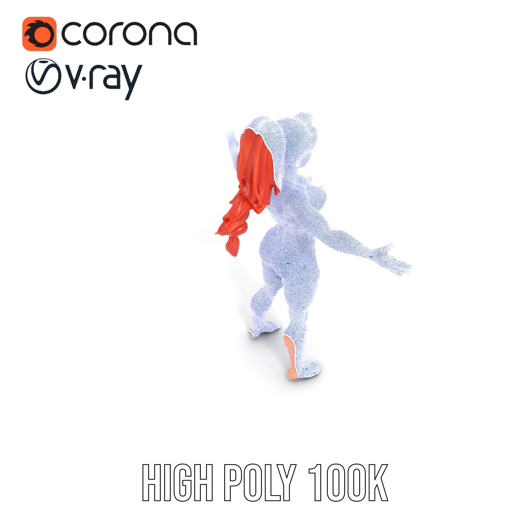 Redhead Athletic Female Character Rigged and Animated Low-poly 3D model_34