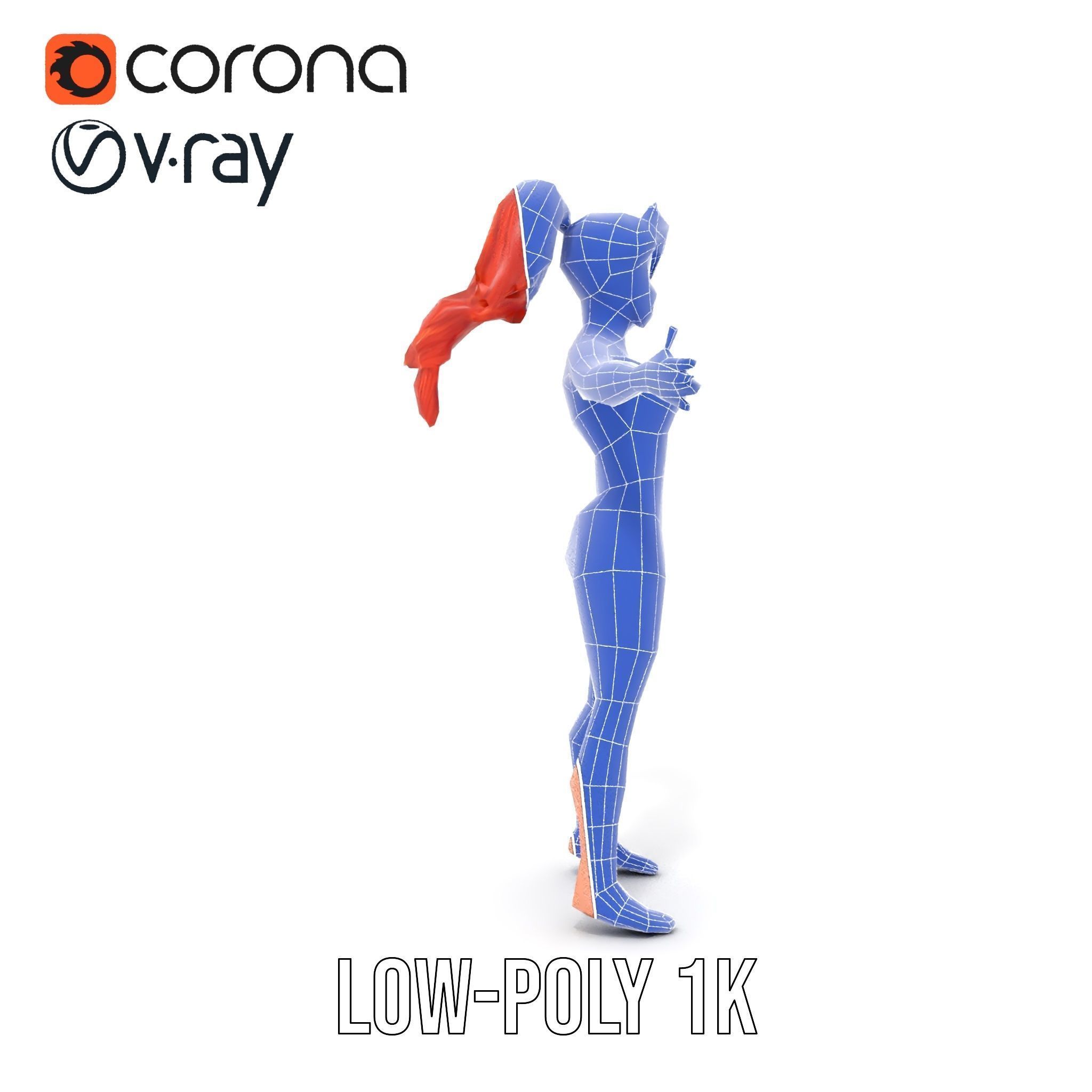 Redhead Athletic Female Character Rigged and Animated Low-poly 3D model_31