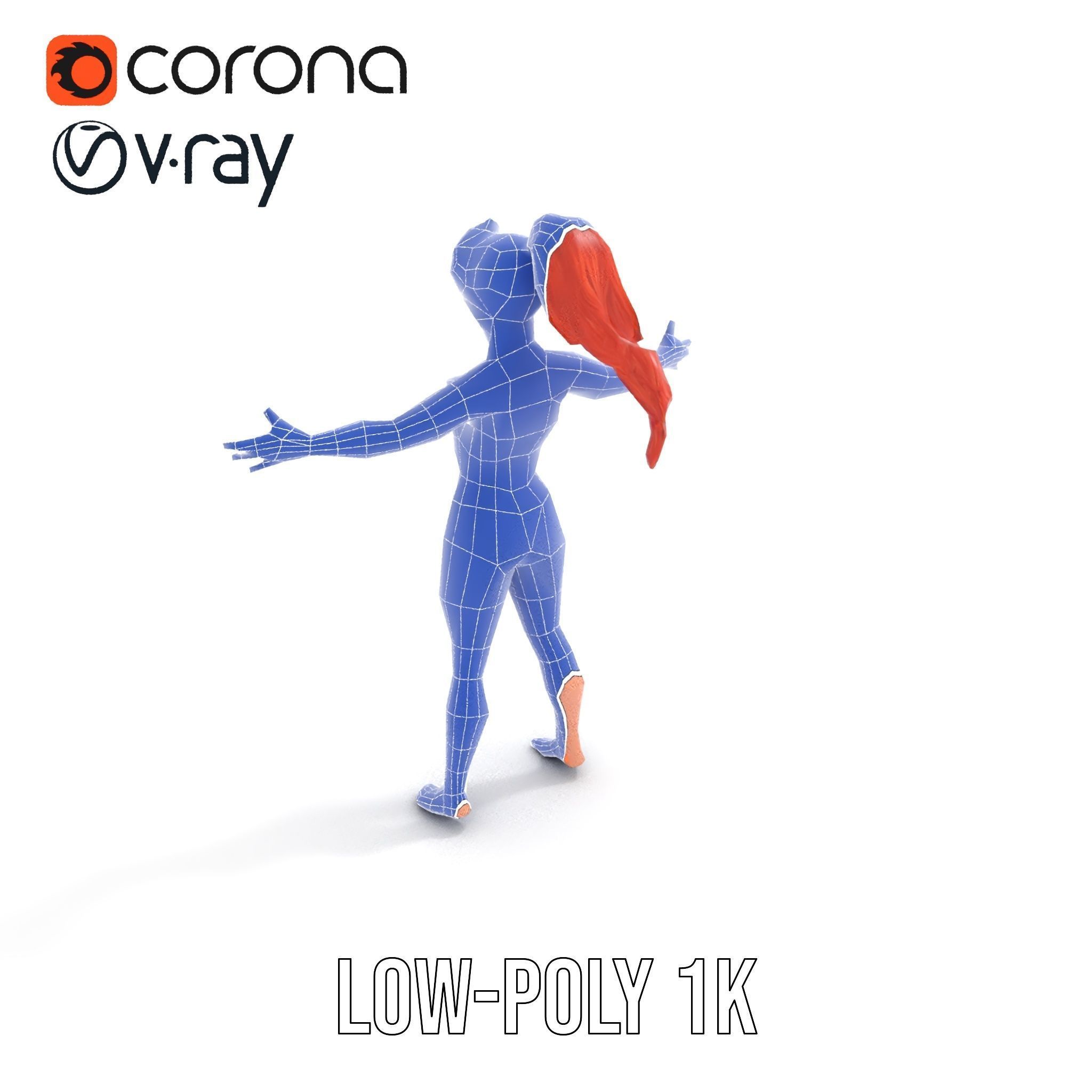 Redhead Athletic Female Character Rigged and Animated Low-poly 3D model_16