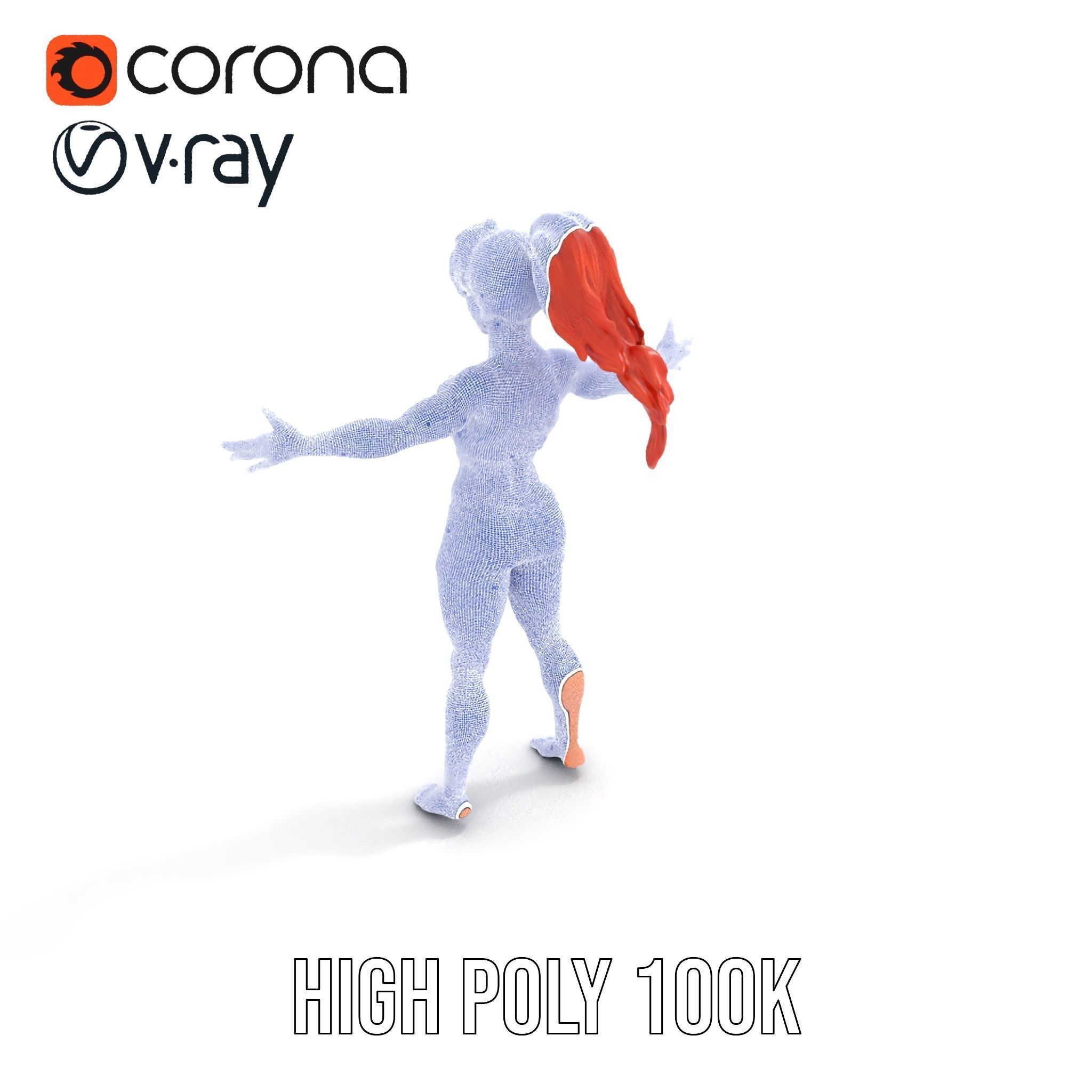 Redhead Athletic Female Character Rigged and Animated Low-poly 3D model_36