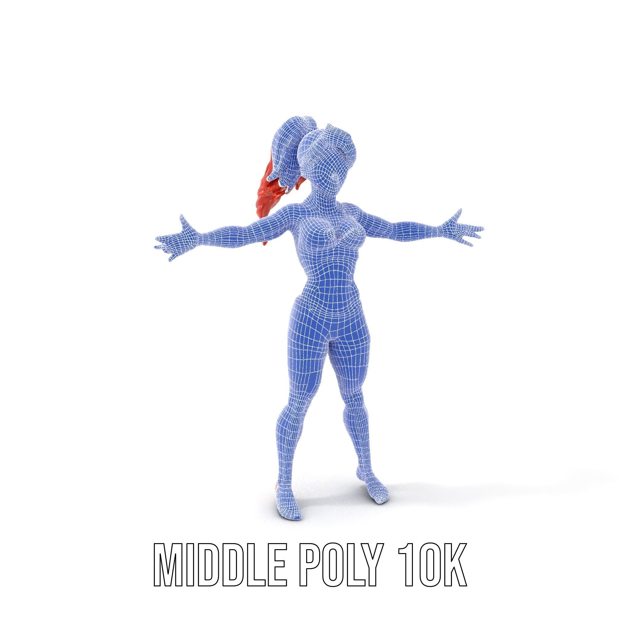 Redhead Athletic Female Character Rigged and Animated Low-poly 3D model_24