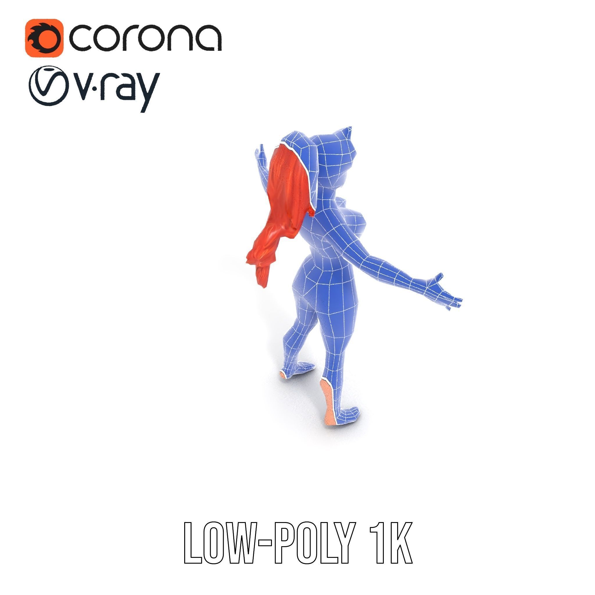 Redhead Athletic Female Character Rigged and Animated Low-poly 3D model_28