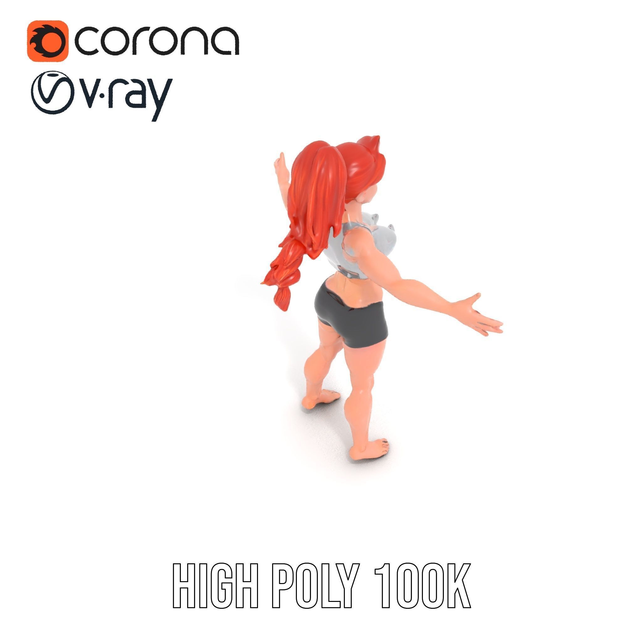 Redhead Athletic Female Character Rigged and Animated Low-poly 3D model_20