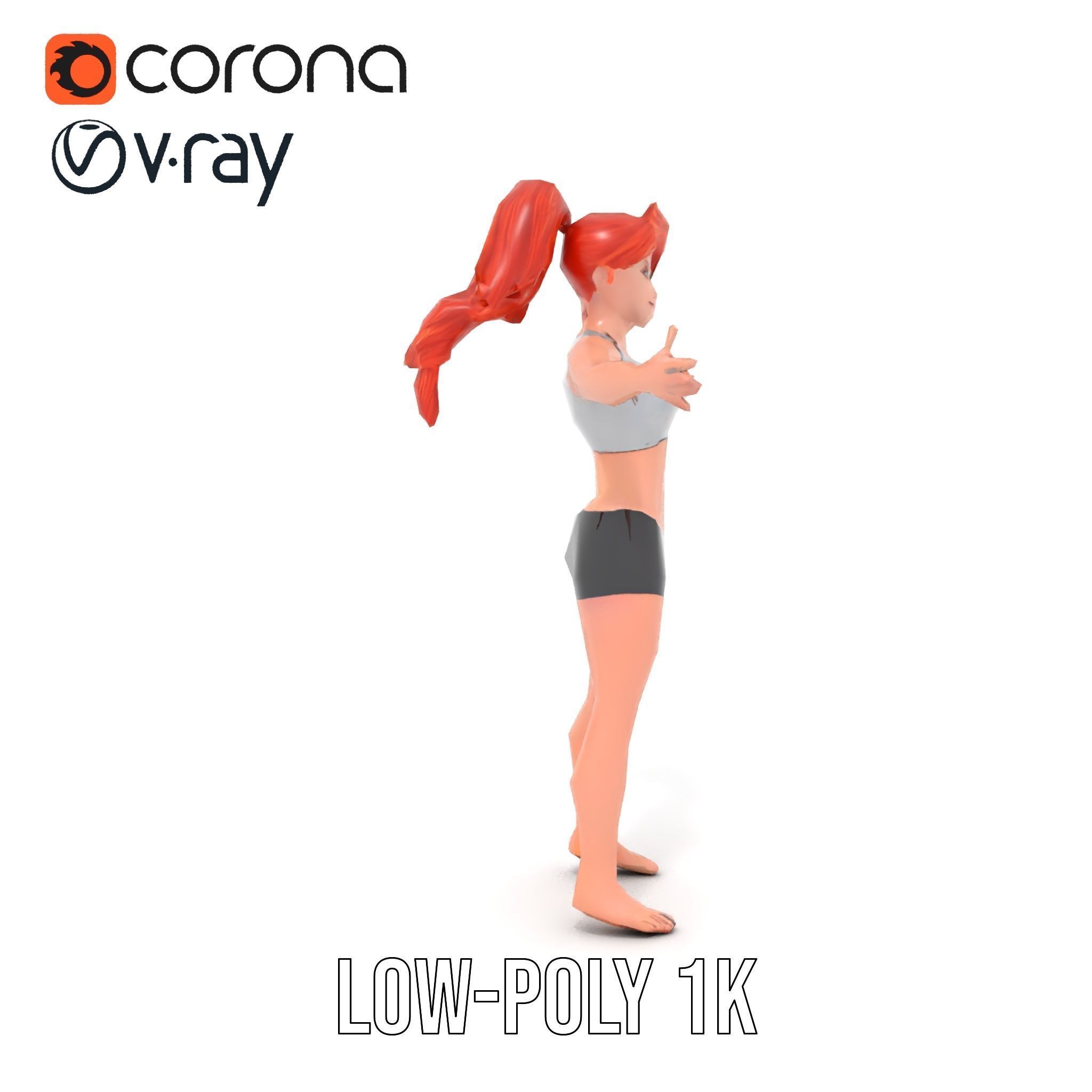 Redhead Athletic Female Character Rigged and Animated Low-poly 3D model_25