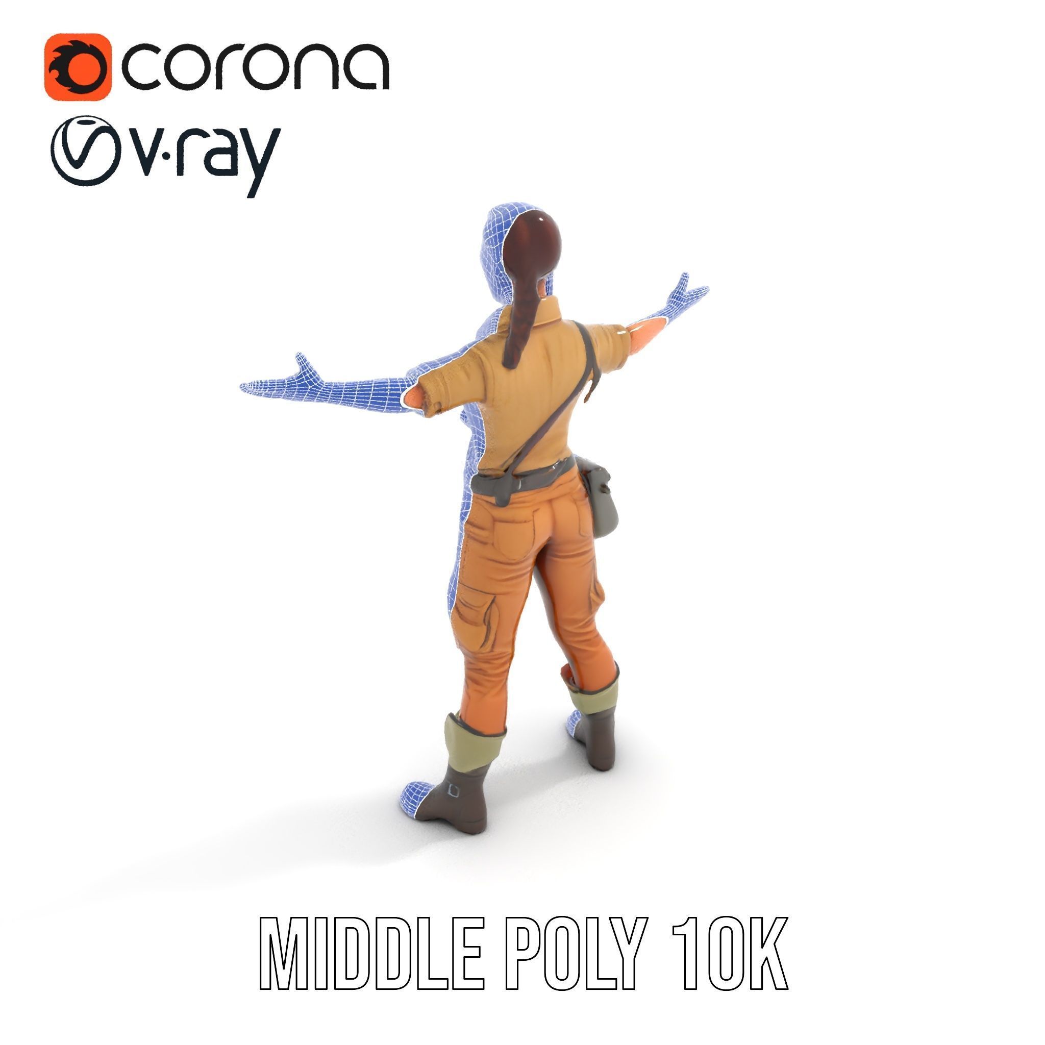 Adventurer Female Character Rigged and Animated Low-poly 3D model_21