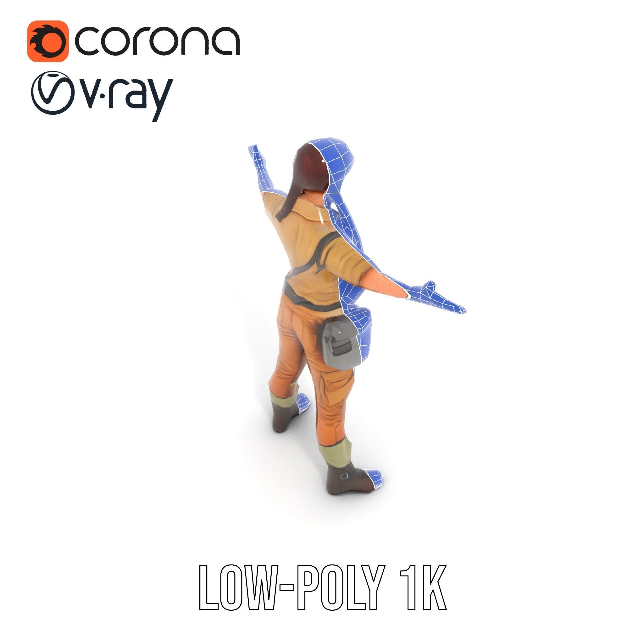 Adventurer Female Character Rigged and Animated Low-poly 3D model_10
