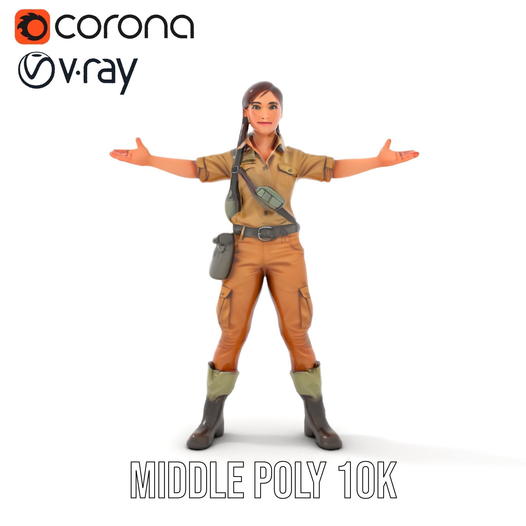 Adventurer Female Character Rigged and Animated Low-poly 3D model_27