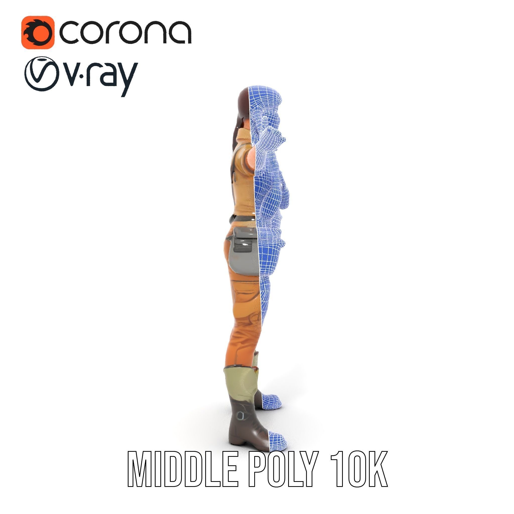 Adventurer Female Character Rigged and Animated Low-poly 3D model_29