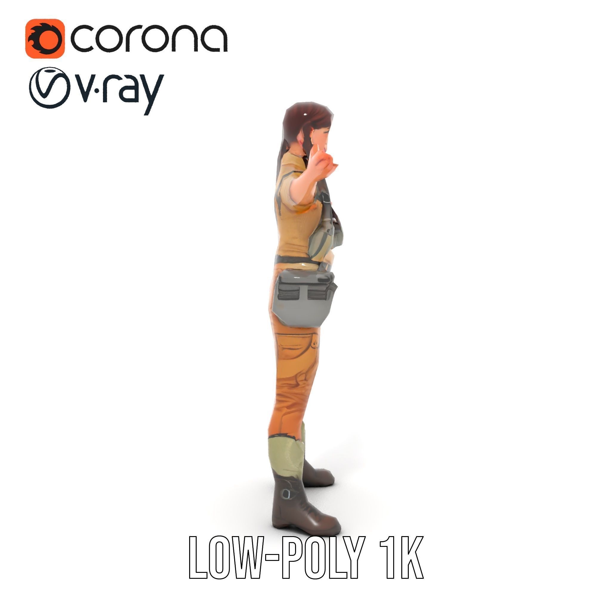 Adventurer Female Character Rigged and Animated Low-poly 3D model_19