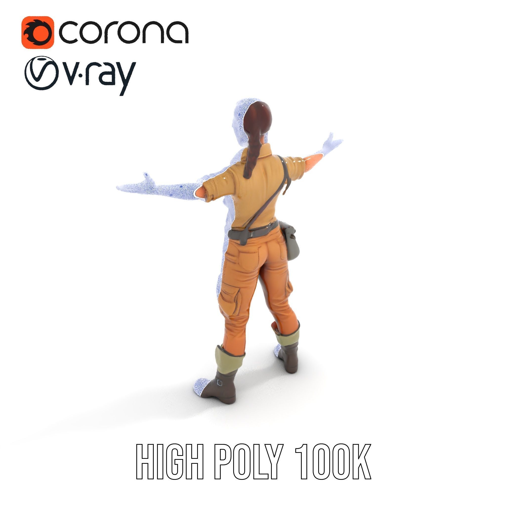 Adventurer Female Character Rigged and Animated Low-poly 3D model_26