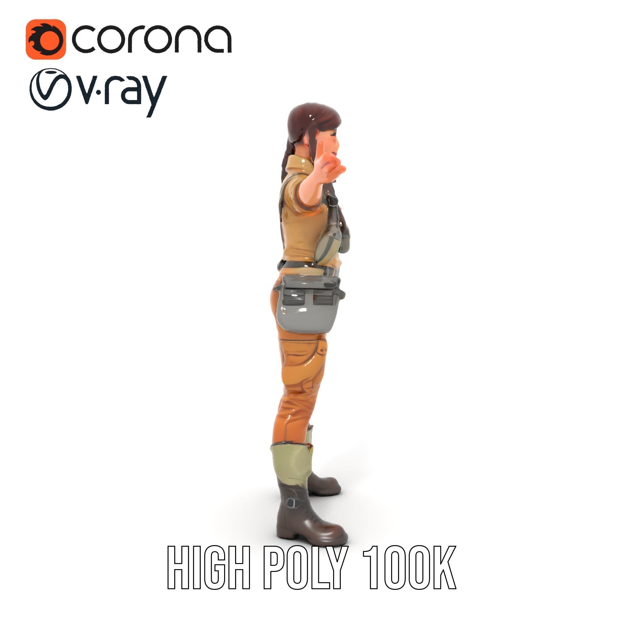 Adventurer Female Character Rigged and Animated Low-poly 3D model_17