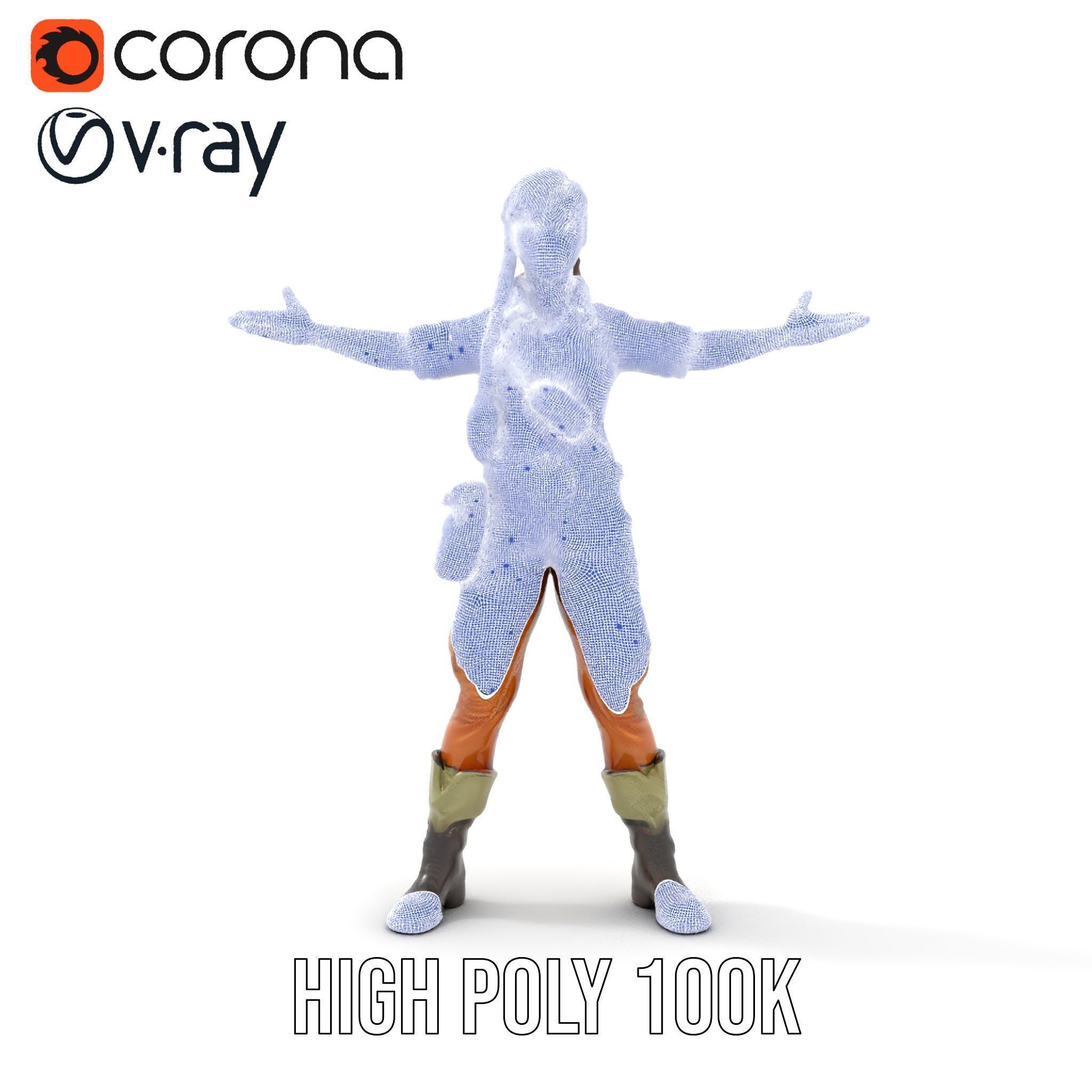 Adventurer Female Character Rigged and Animated Low-poly 3D model_31