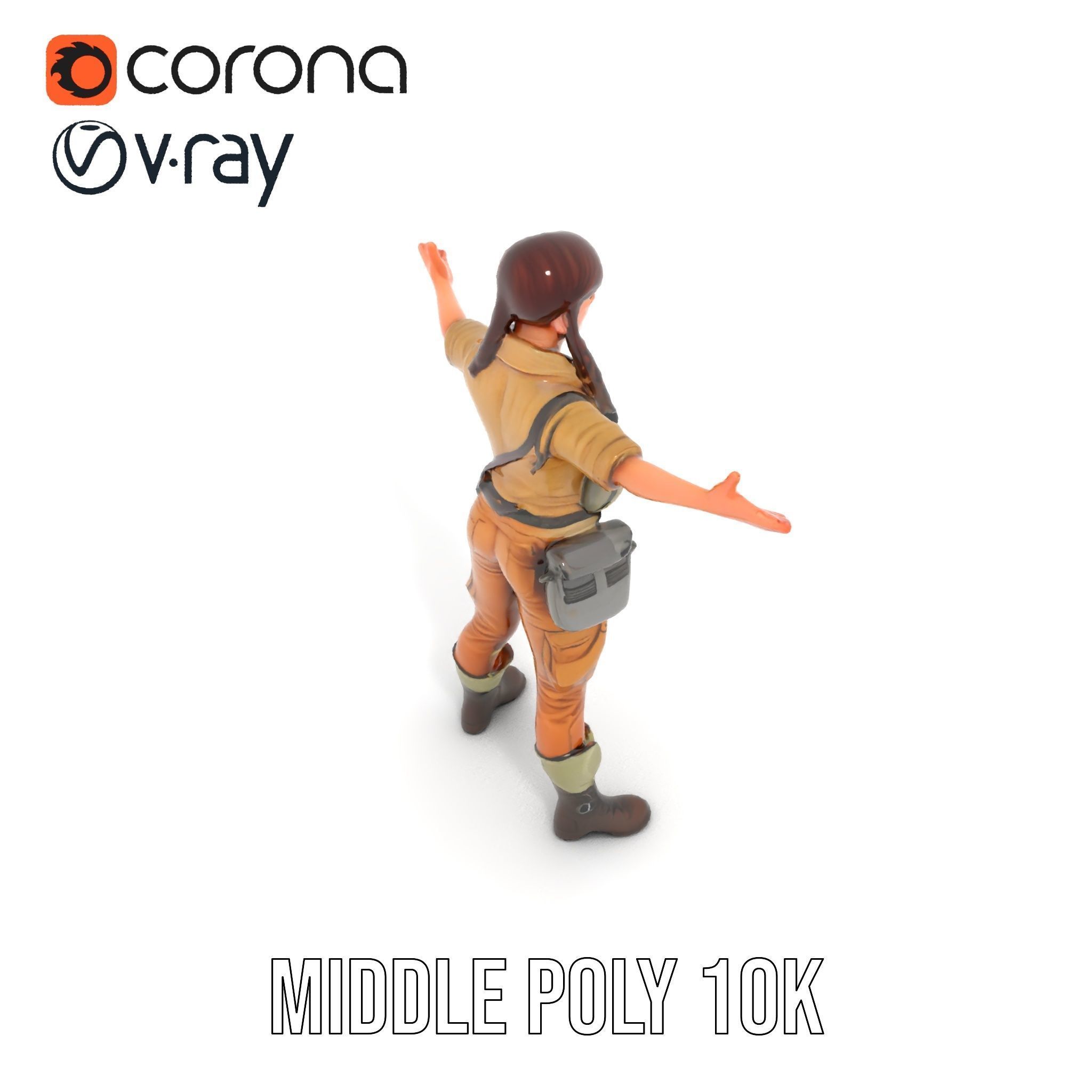 Adventurer Female Character Rigged and Animated Low-poly 3D model_24